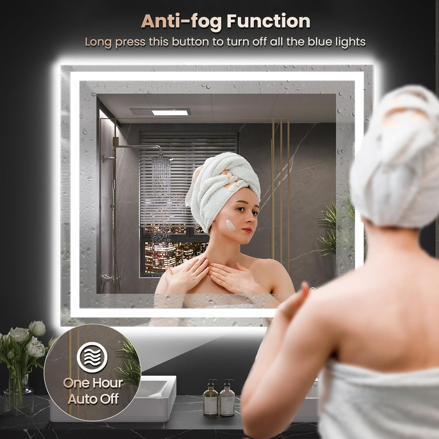 40"X32" LED Bathroom Mirror with Front Lights and Backlit, Anti-Fog, Dimmable, Shatter-Proof Tempered Glass, Lighted Bathroom Vanity Mirror for Wall with 3 Colors, Memory Function