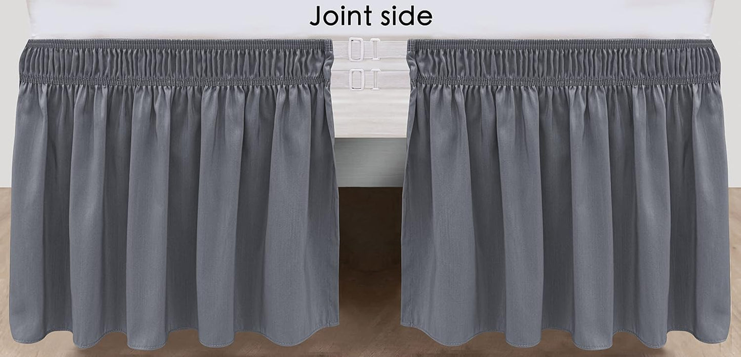 Biscaynebay Wrap Around Bed Skirts with Split Corners for King Beds 17" Drop, Dark Grey Elastic Dust Ruffles Adjustable Easy Fit Wrinkle & Fade Resistant Silky Luxurious Fabric Machine Washable