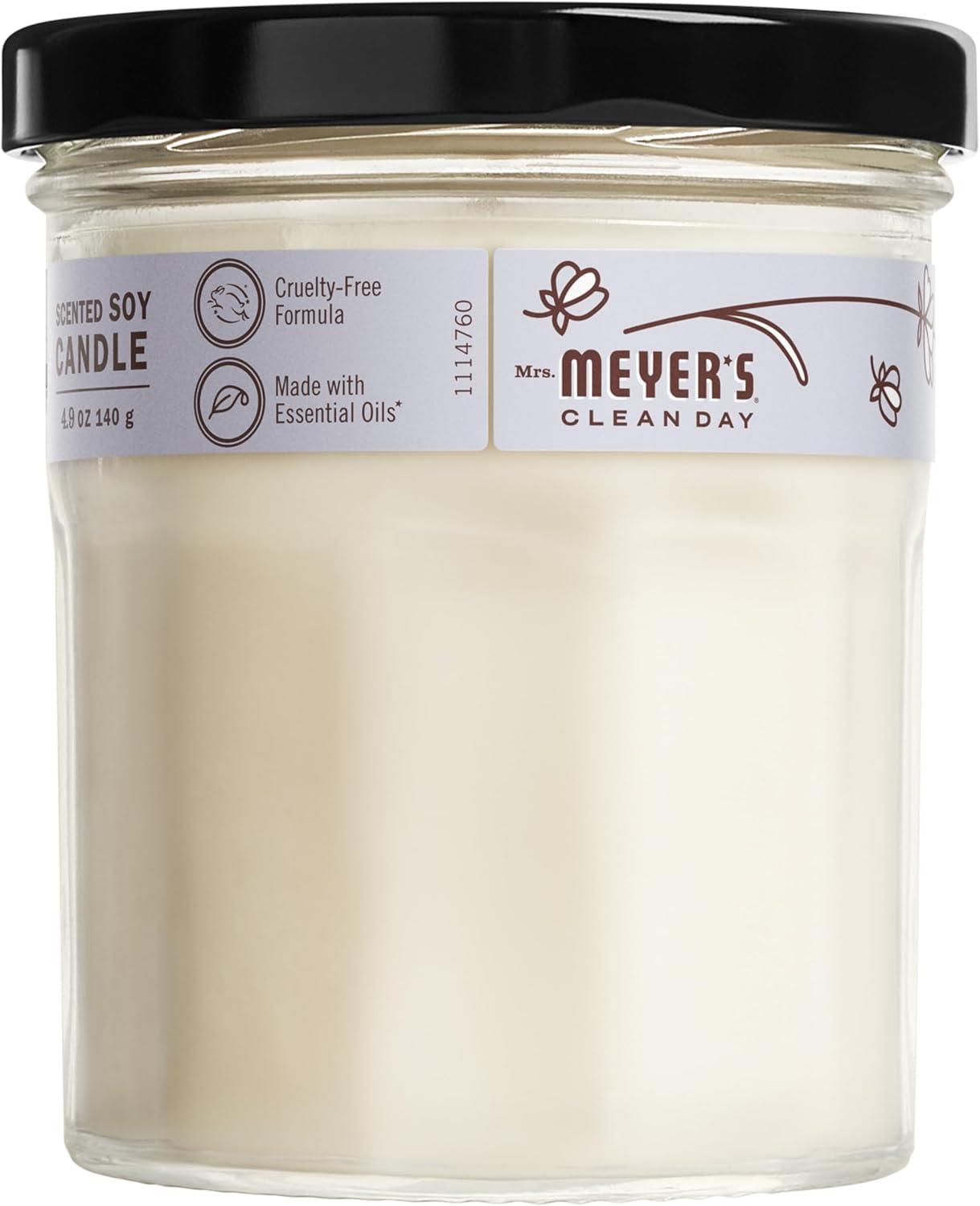 MRS. MEYER'S CLEAN DAY Soy Aromatherapy Candle, 25 Hour Burn Time, Made with Soy Wax and Essential Oils, Lavender, 4.9 oz