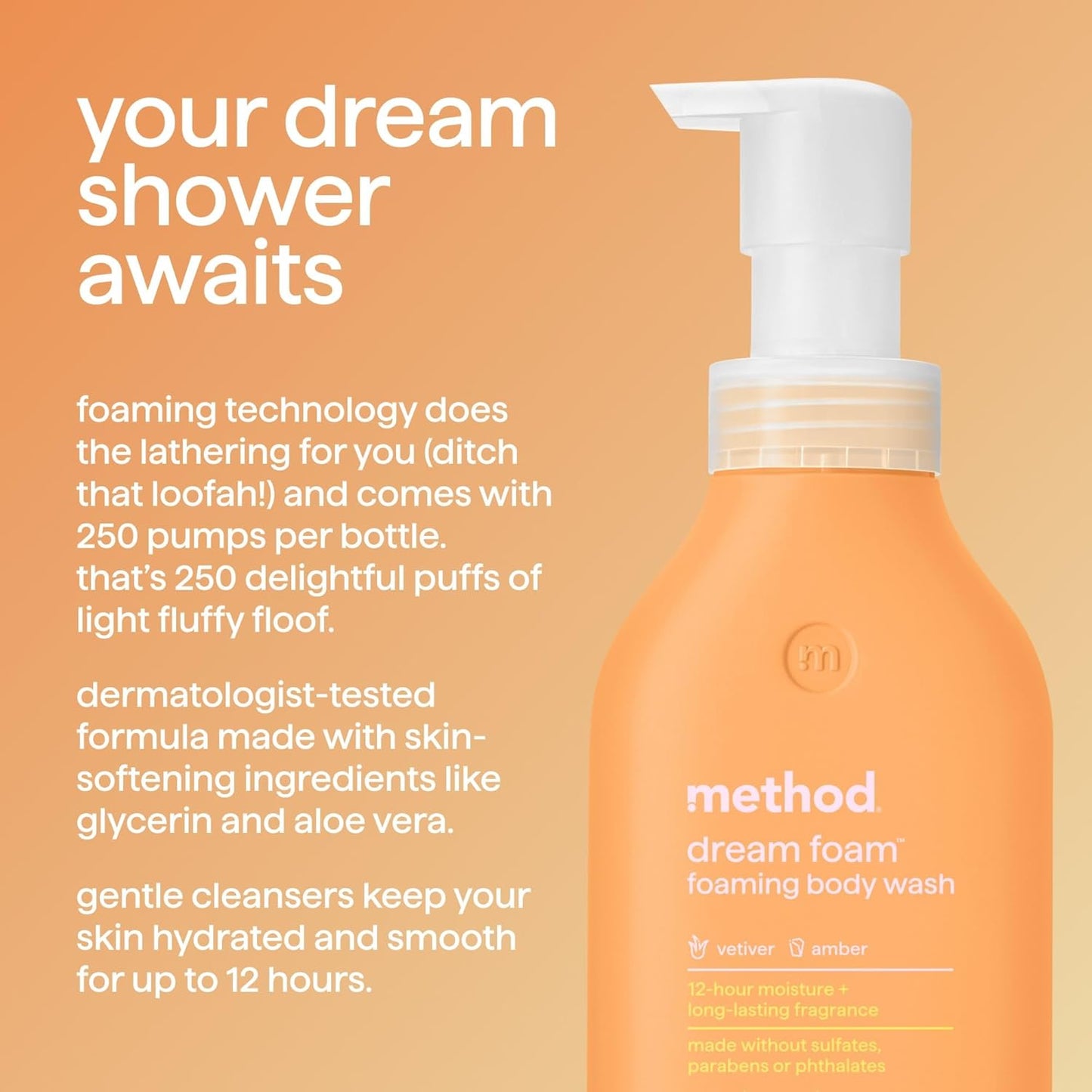 Method Dream Foam, Foaming Body Wash, Vetiver + Amber, 13.5 oz