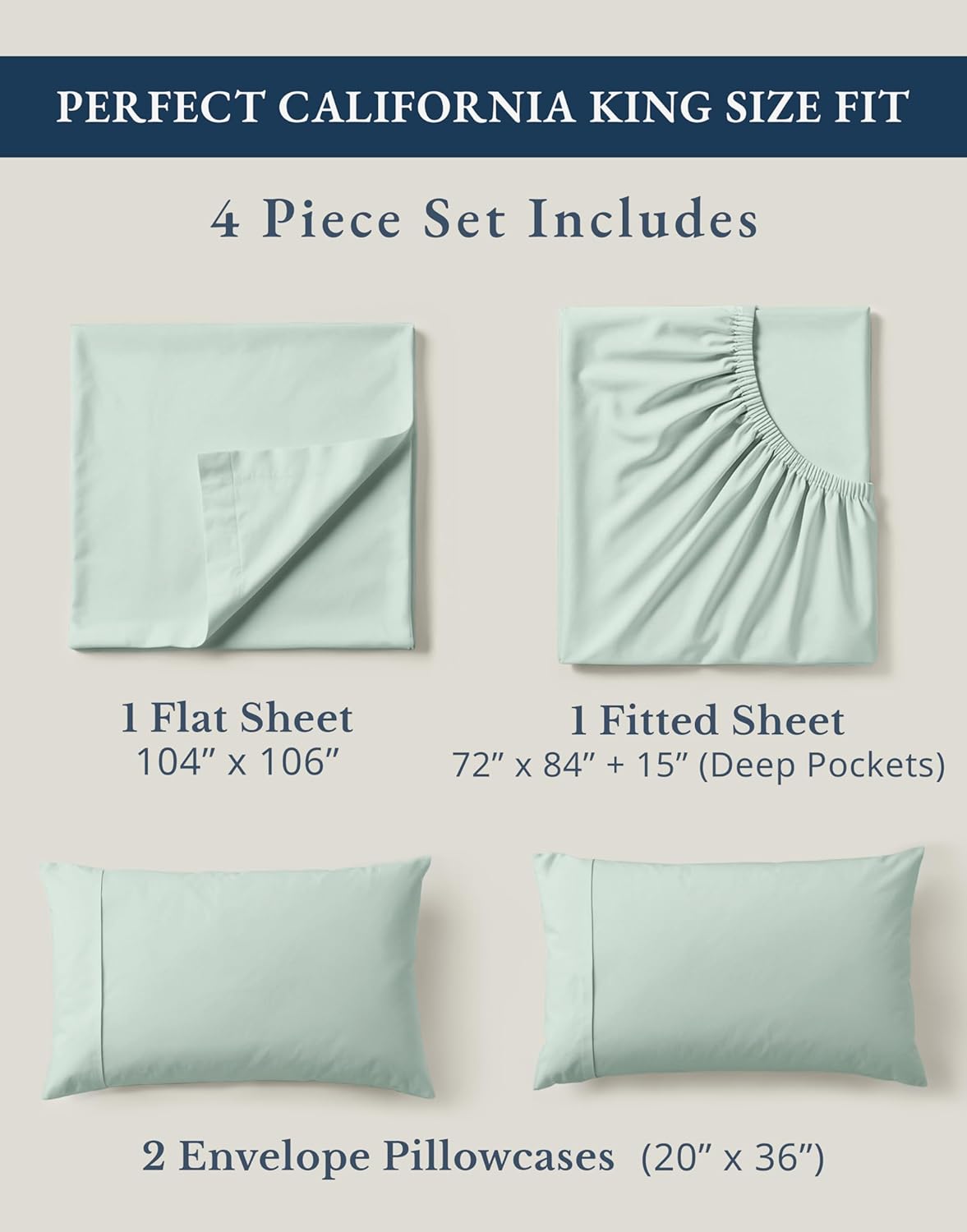 LANE LINEN 100% Organic Cotton California King Sheets Set, Soft & Comf Low Pill Fade Resistant Mercerized Cotton Fully Elasticized Cal King Sheets, Fits Mattress Upto 15" Deep -Cool Blue