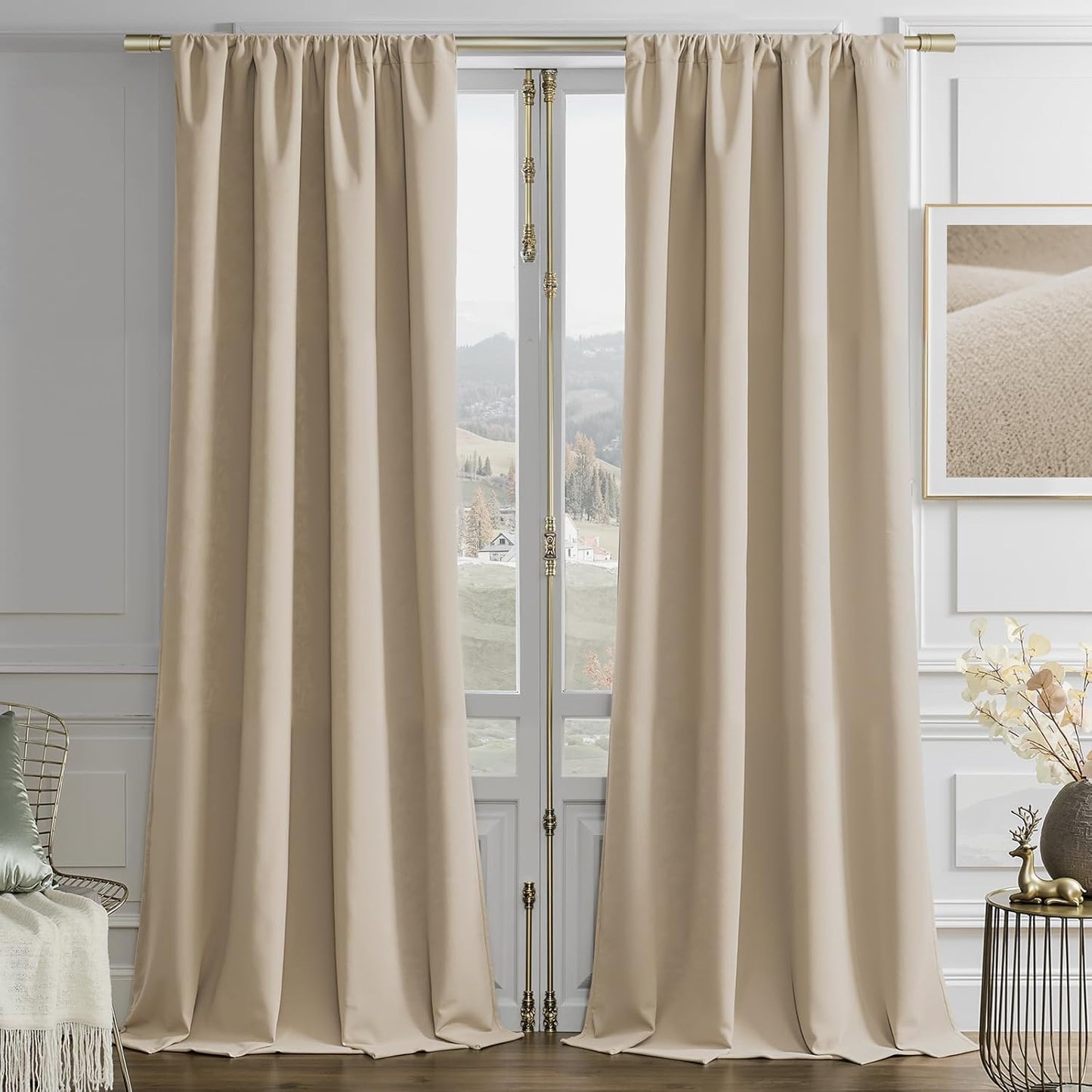 Joydeco Latte Coffee Velvet Curtains 108 Inches 2 Panels,Luxury Thermal Insulated Soft Curtains for Bedroom & Living Room, Room Darkening Velvet Drapes, Rod Pocket (52W x 108L)