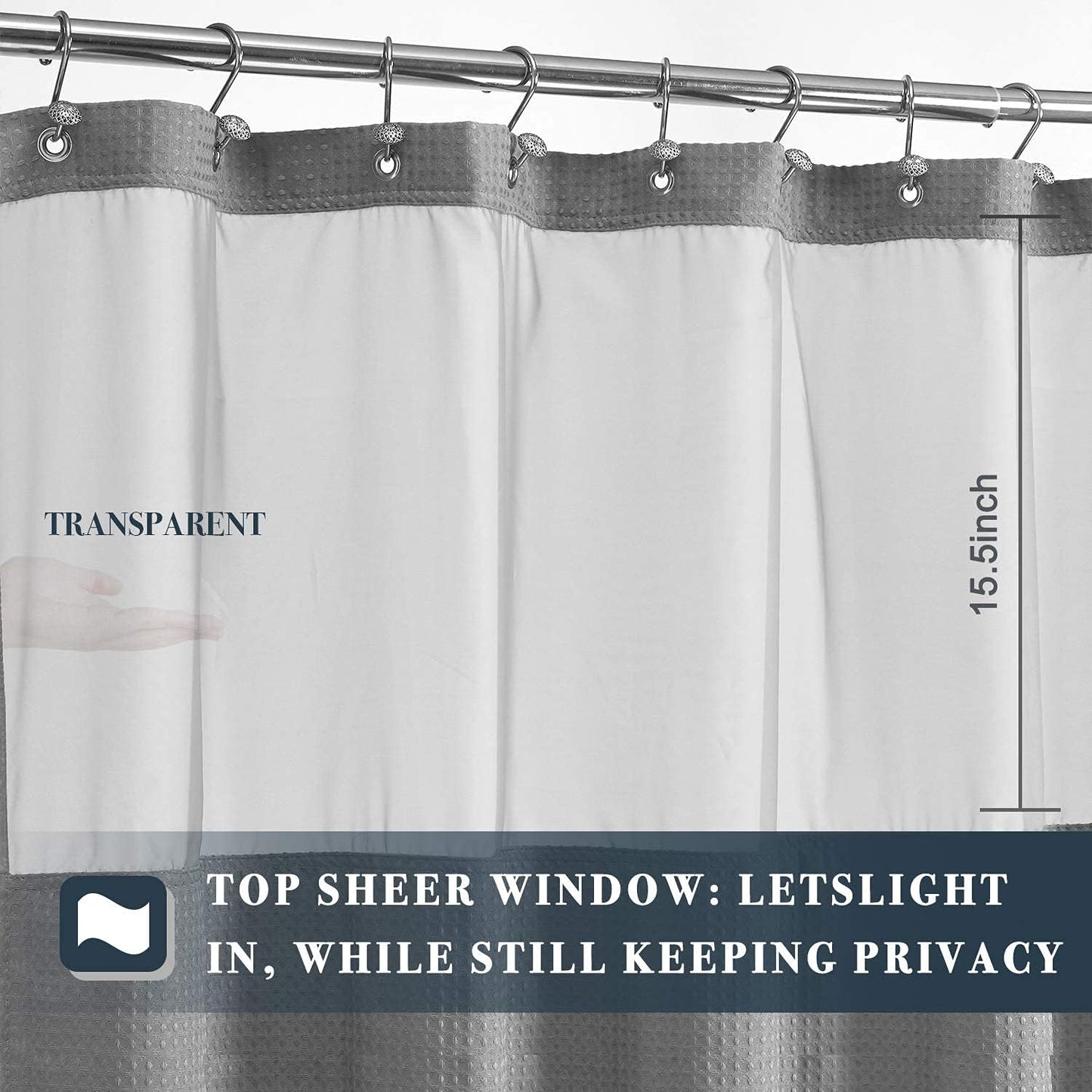 N&Y HOME Extra Long Waffle Weave Shower Curtain with Snap-in Fabric Liner Set, 12 Hooks Included - 71" x 84", Hotel Style, Mesh Top Window, Machine Washable & Water-Repellent - 71x84, Gray
