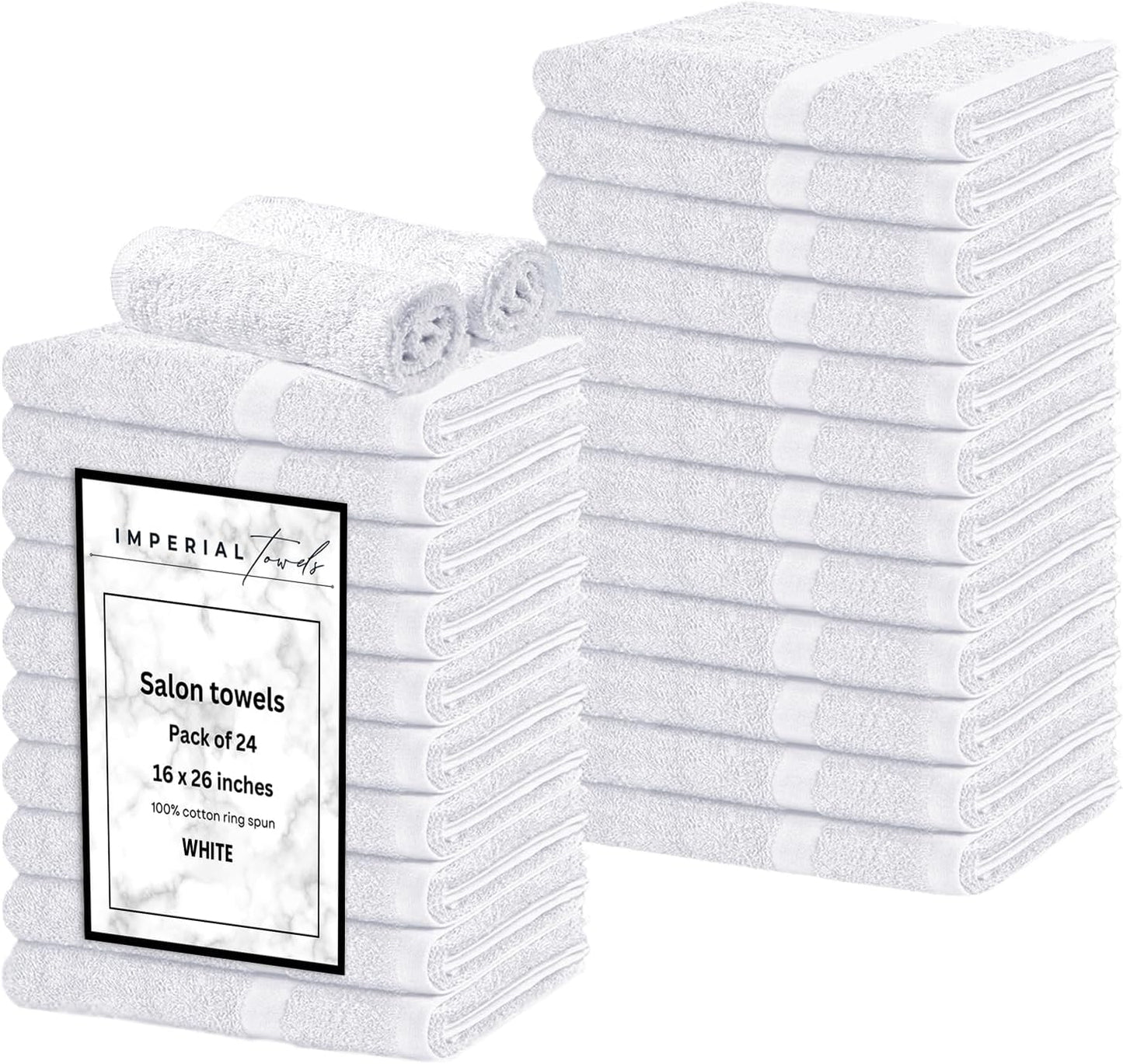 Hand Towels (Pack of 24) White Economy Towels Salon Towels - 100% Cotton Spa Towel– 16 x 27 Inches Highly Absorbable, Facial, Gym, Hair Face Towels Bulk
