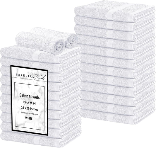 Hand Towels (Pack of 24) White Economy Towels Salon Towels - 100% Cotton Spa Towel– 16 x 27 Inches Highly Absorbable, Facial, Gym, Hair Face Towels Bulk