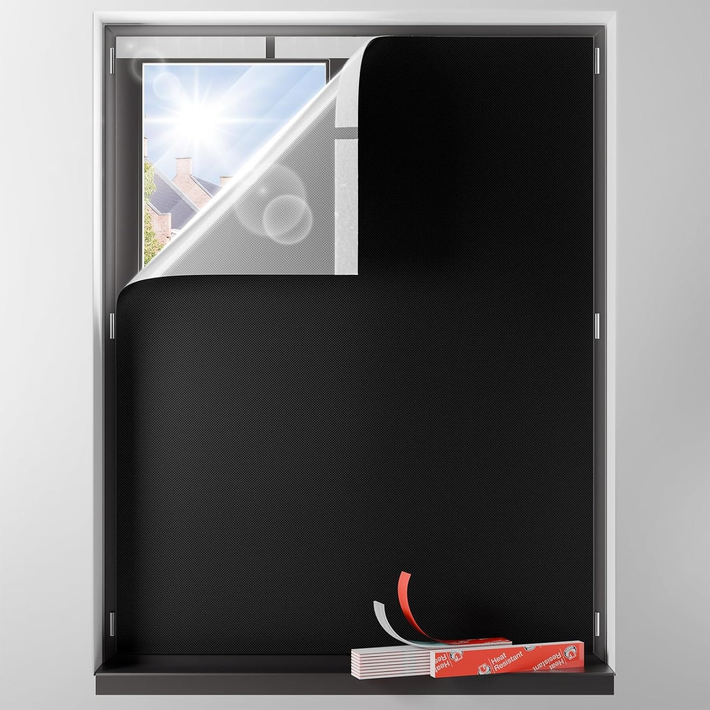 Sumobaby Blackout Curtains for Bedroom Portable 87"x63",No Drill Blackout Shades with Upgraded Hook&Loop Tapes,100% Black Out Window Cover,Thermal Insulated Blinds for Bedroom,Nursery(1 Panel,Black)