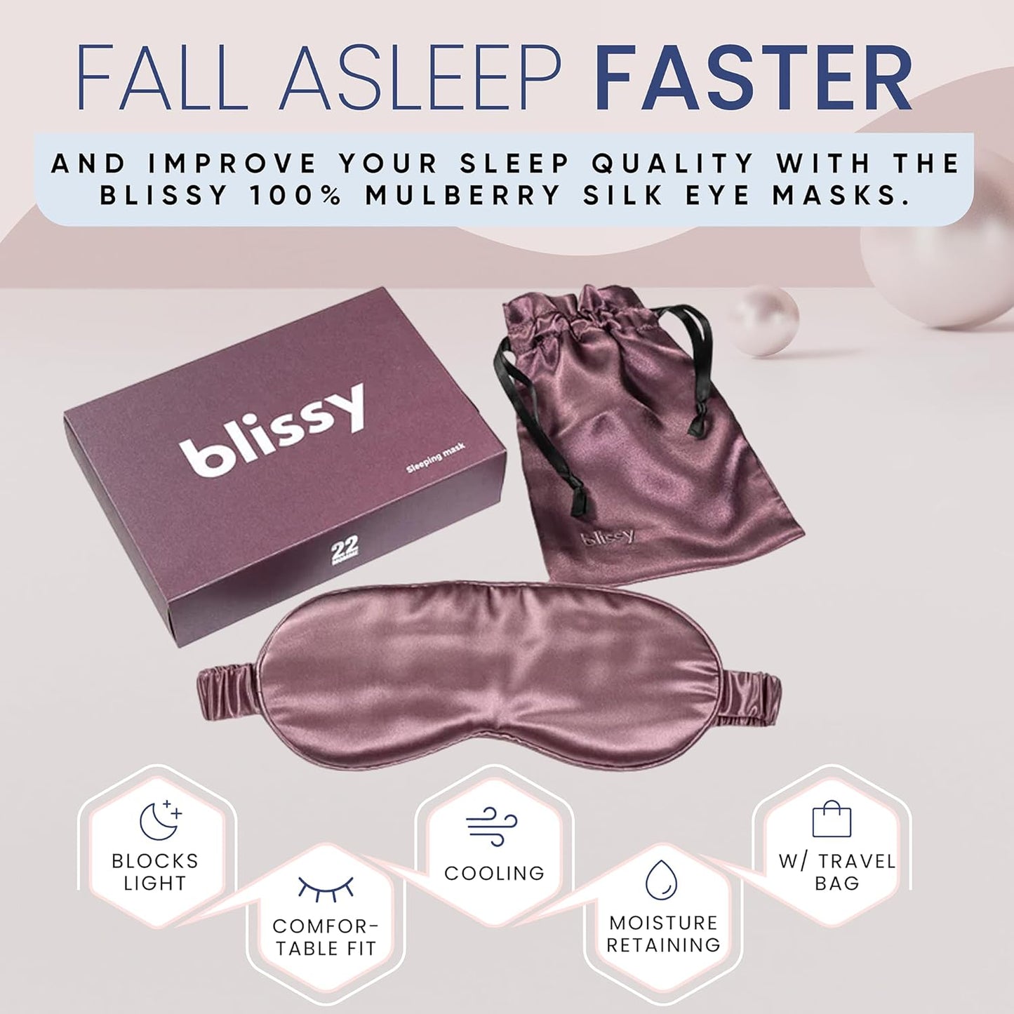 Blissy Silk Sleep Mask - Eye Sleeping Mask for Women & Men for Total Blackout - 100% Pure Mulberry Silk, 22 Momme 6a Fibers - Blindfold Sleep Mask Side Sleeper Eye Cover (Plum)