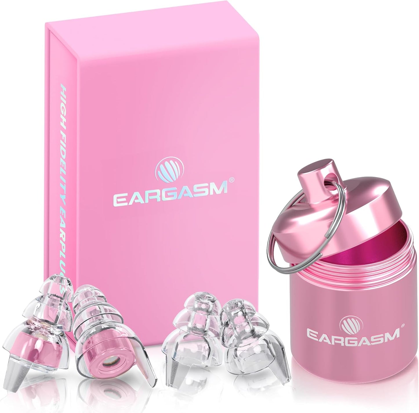 Eargasm High Fidelity Earplugs with Pink Filters - Reusable Noise Reduction Hearing Protection Ear-Plugs with Carrying Case for Concerts, Festivals, Raves, Musicians, Live Music, Sporting Events