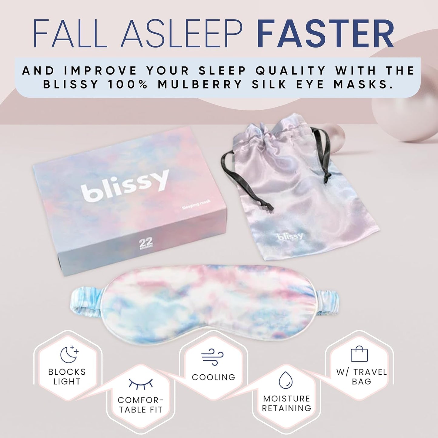 Blissy Silk Sleep Mask - Eye Sleeping Mask for Women & Men for Total Blackout - 100% Pure Mulberry Silk, 22 Momme 6a Fibers - Blindfold Sleep Mask Side Sleeper Eye Cover (Tie Dye)