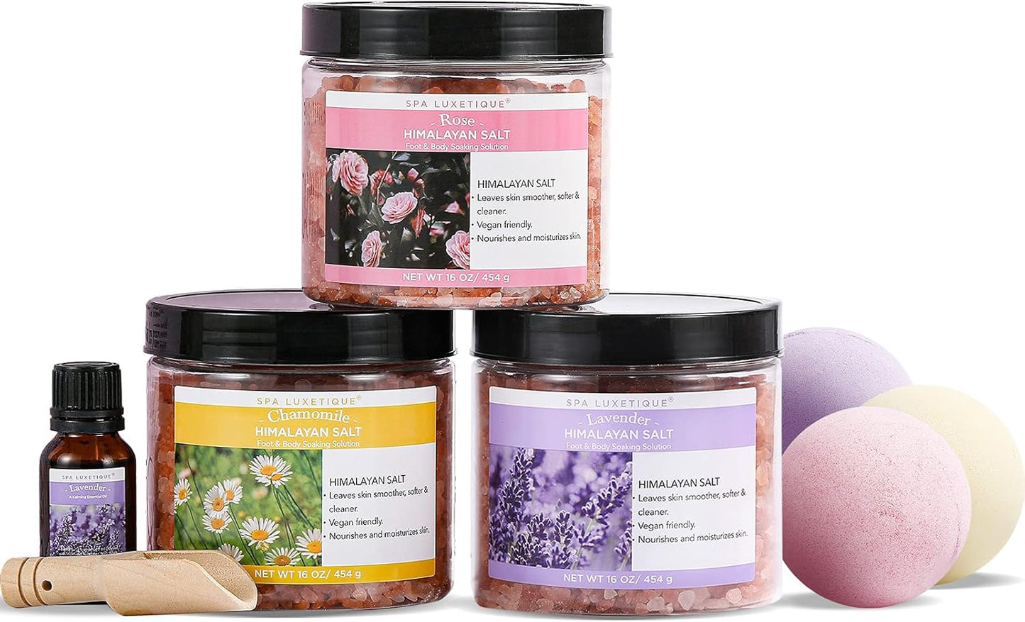 Spa Luxetique Epsom Salts for Soaking, 3.17lbs Bath Salts Gifts with Lavender, Rose, Chamomile Scent as Christmas Gifts for Woman, Spa Sets for Mom