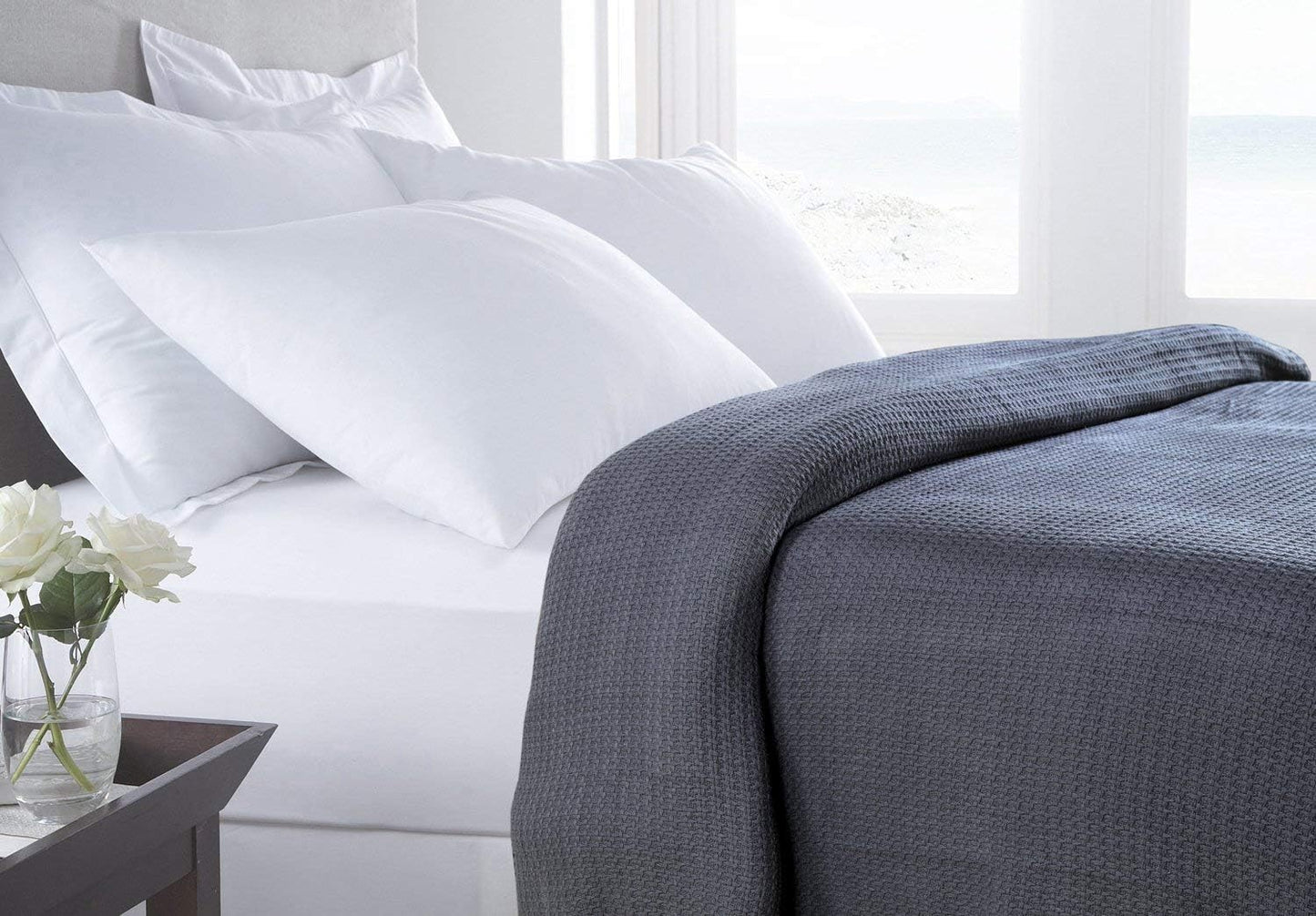 HILLFAIR 100% Soft Premium Combed Cotton Thermal Blanket– King Blankets – Soft Cozy Warm Cotton Blanket– Bed Throw Blanket– King Bed Blankets– All Season Cotton Blankets– Grey King Cotton Blankets