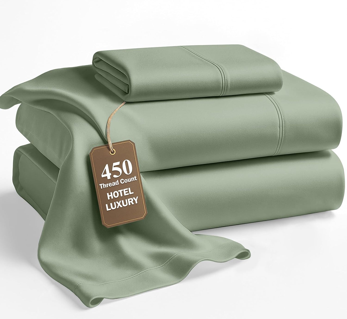 Lane Linen 100% Cotton Sheets - 450 Thread Count, 3 Pc, Long Staple Twin XL Soft Satin, Bedding, Breathable Cooling Sheets- Iceberg Green