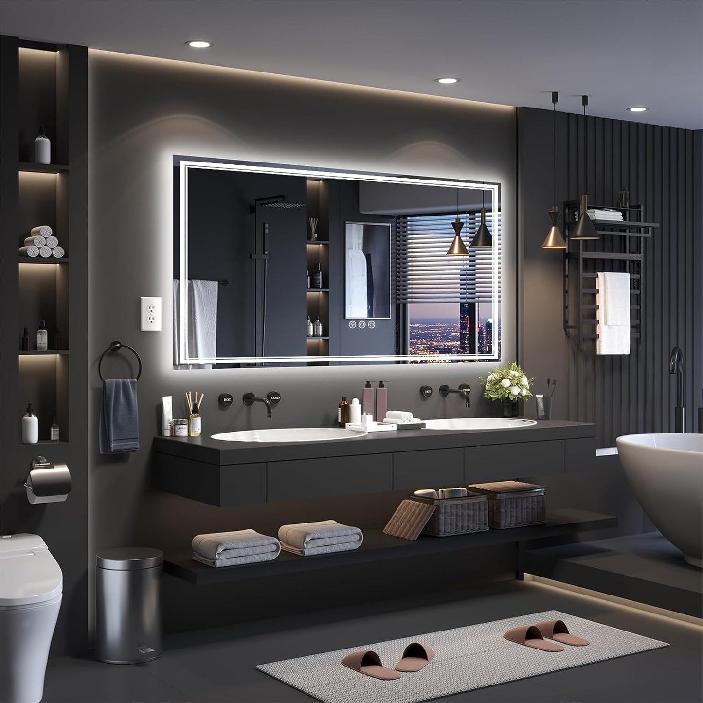 72x36 Inch LED Bathroom Mirror with Frontlit & Backlit（Independent Control）, Lighted Mirror for Bathroom Wall with 3-Color Dimmable & Anti-Fog, Vanity Mirror with Lights