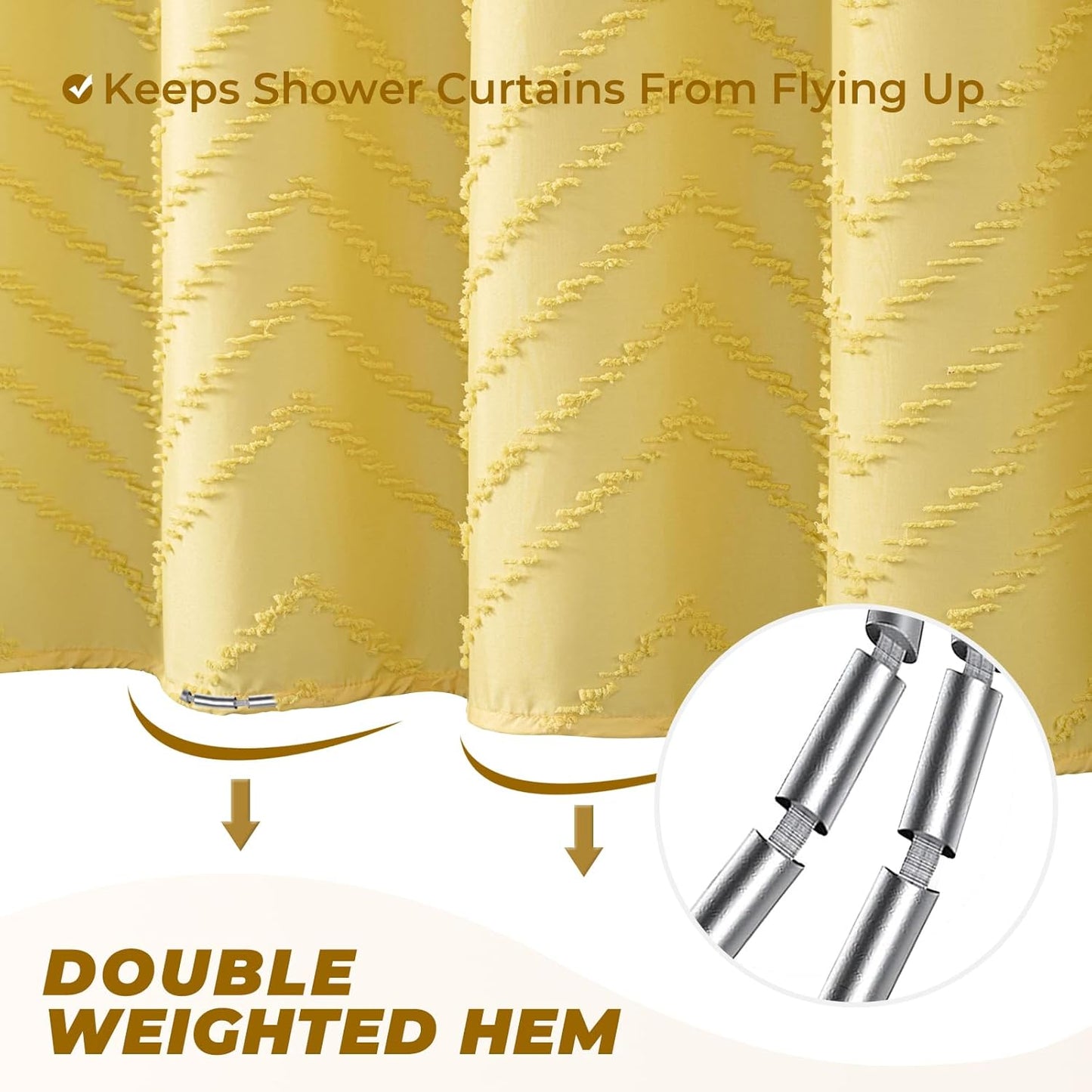 84inches Extra Long Yellow Shower Curtain Boho Farmhouse Shower Curtain 72 x 84 Tufted Chevron Textured Minimalist Shower Curtains for Bathroom