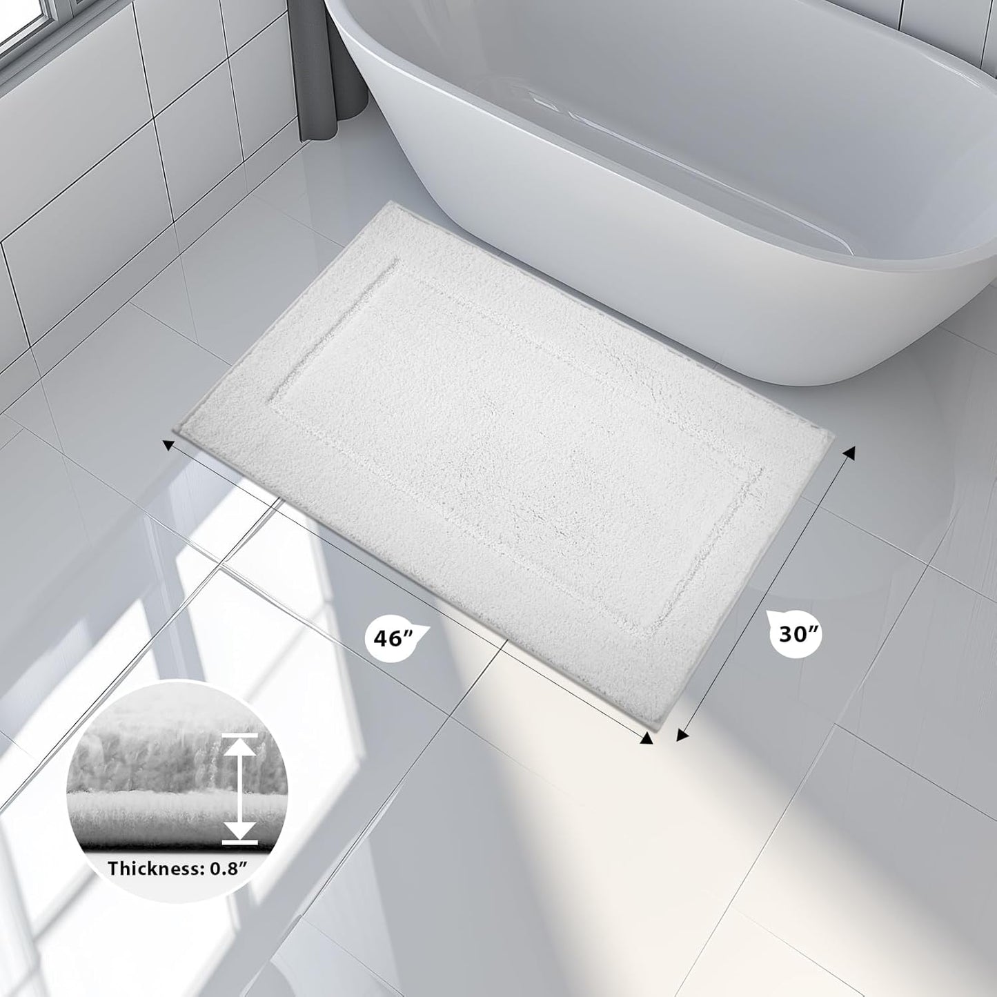 Bathroom Rugs 30" x 46", Non-Slip Extra Soft Absorbent Bath Rugs, Machine Washable Quick Dry Bath Mats for Bathroom Floor, Shower, Bathtub and Sink, White
