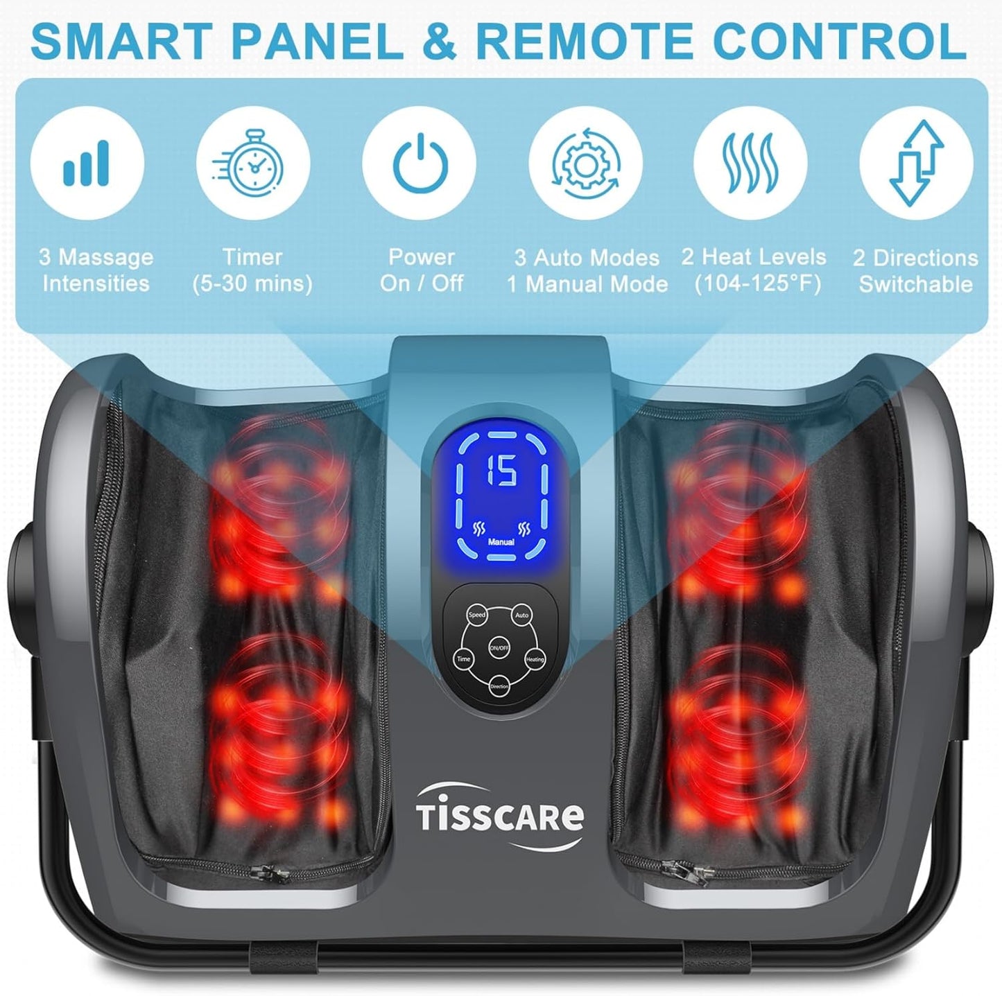 TISSCARE Foot Massager with Heat, Shiatsu Foot Massager for Plantar Fasciitis, Neuropathy, Circulation and Pain Relief, Remote Control, Deep Kneading, Gifts for Women Men Mom Dad