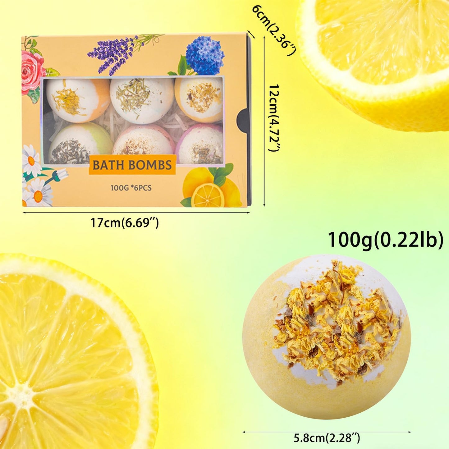 Natural Dried Flower Bath Bombs Gift Set - Lavender, Rose, Lemon,Aromatherapy, Wife or Girls Birthday Gift Ideas Gift Preferred