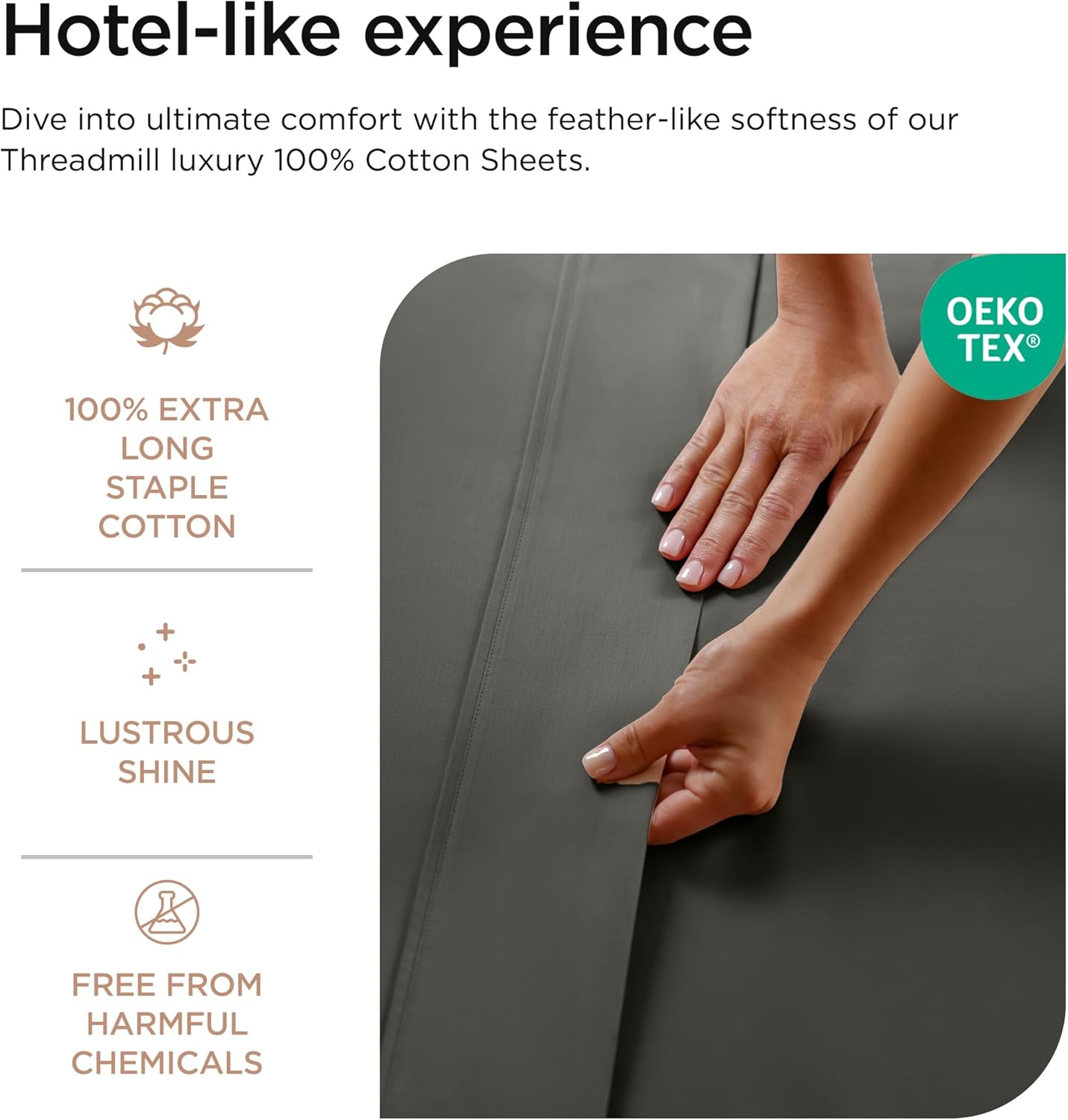 Threadmill Luxury 800 Thread Count Full Size 100% Cotton Sheets - Dark Grey Sateen Weave Bed-Sheets, Better Than Egyptian Cotton, 4 Pc Solid Bedding Set, Fits 16" Deep Pocket
