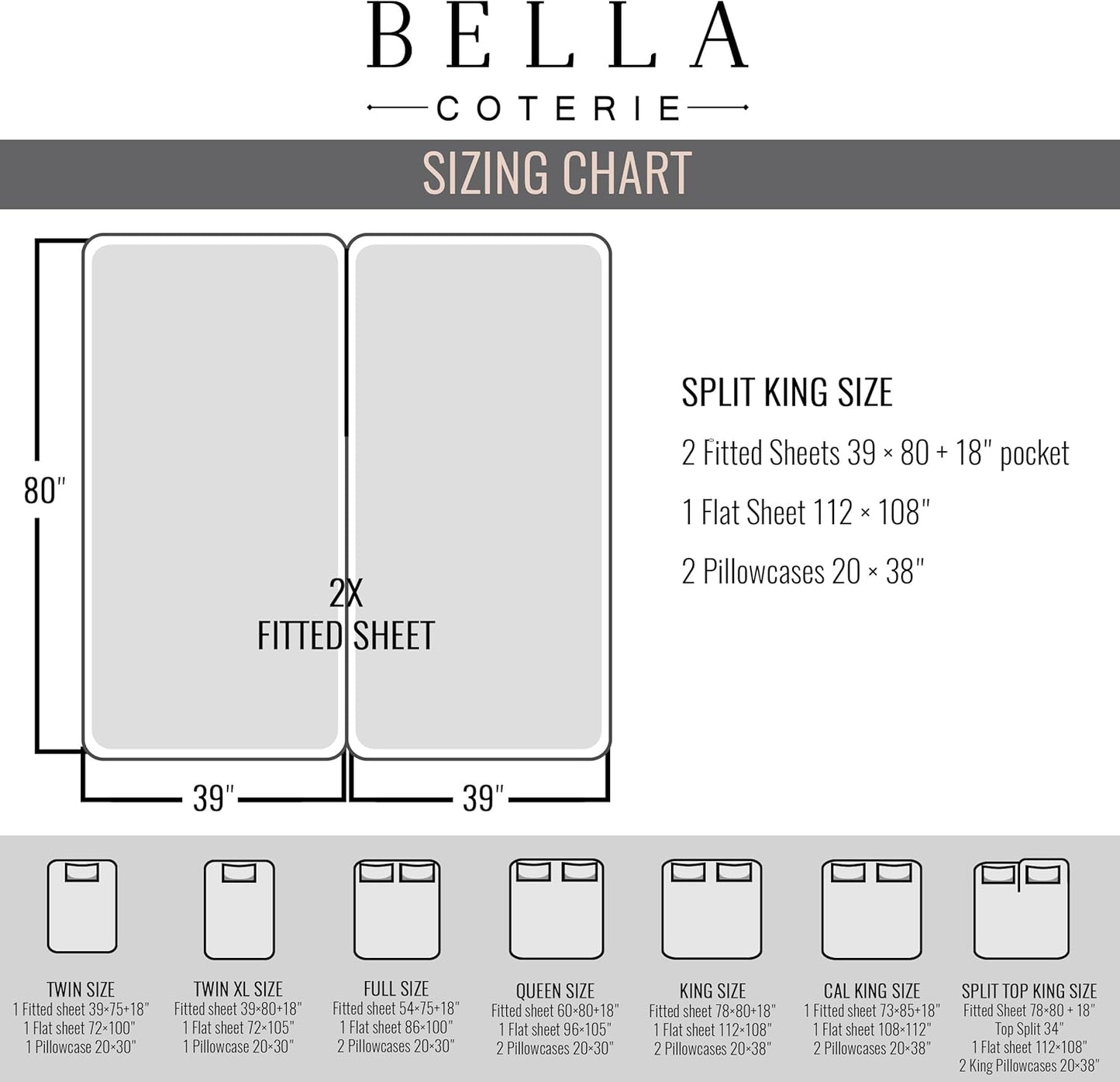 Bella Coterie Luxury Bamboo Viscose Split King Size Sheet Set | 2 Fitted Sheets for Sleep Number & Adjustable Beds | 100% Organically Grown | Cooling & Ultra Soft | 18” Deep Pocket [Raisin]