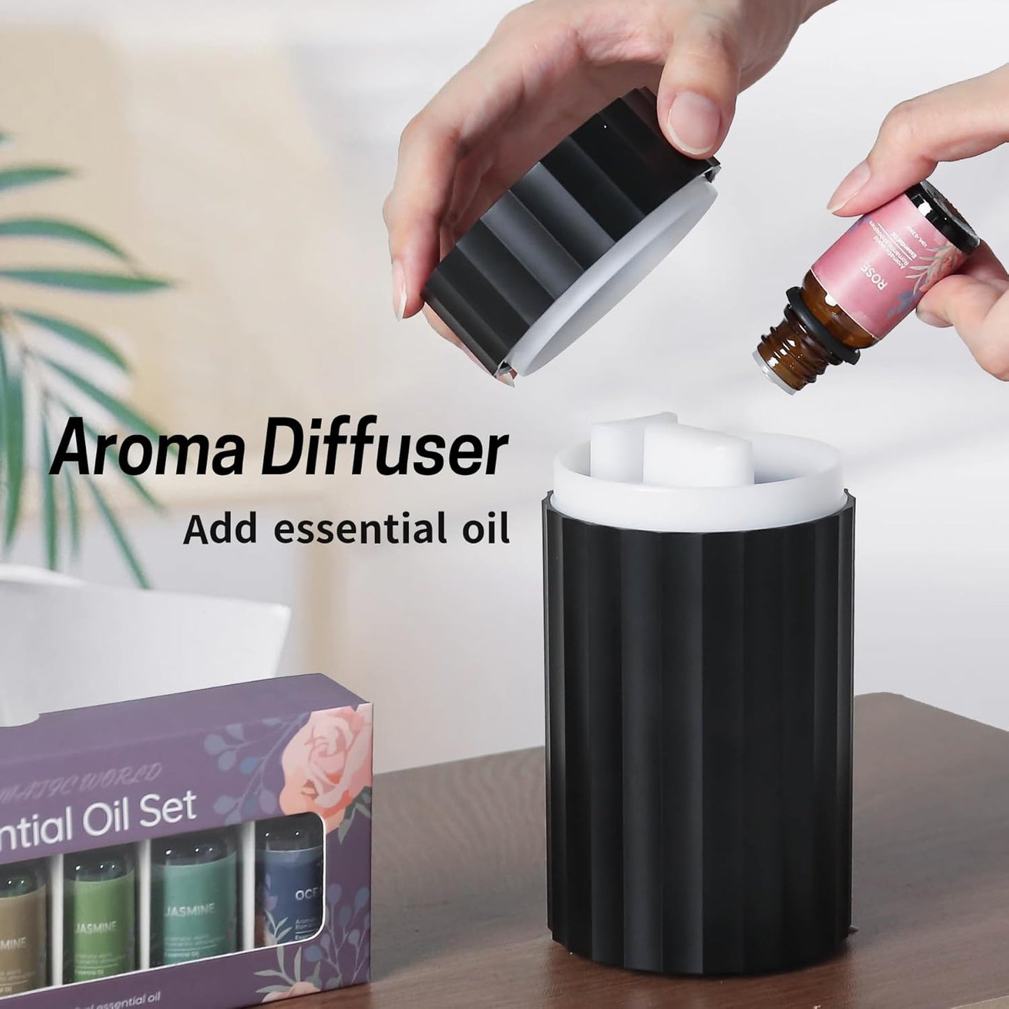 Rican Car Diffuser, Black Car Humidifier,Flame Diffuser for Essential Oils - Mini Portable Humidifier Cool Mist,100ml Colorful Air Aroma Diffuser,Aromatherapy Diffuser for Home Office