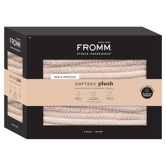 Fromm Softees Plush Microfiber Towels for Hair Salon, Barber, Spa, Ultra Soft Hair Wrap for Drying Hair, Hands, Face, Oatmeal, 20 x 34 Inches, 6 Pack