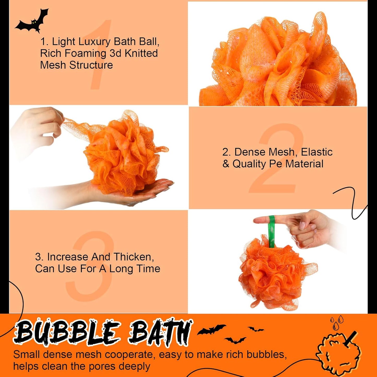 12 Pcs Thanksgiving Bath Loofah Sponge Orange Harvest Loofah Exfoliating Body Scrubber Shower Sponge 50g Mesh Shower Pouf Balls Gift Set for Women Men Bathing Accessories(Orange)