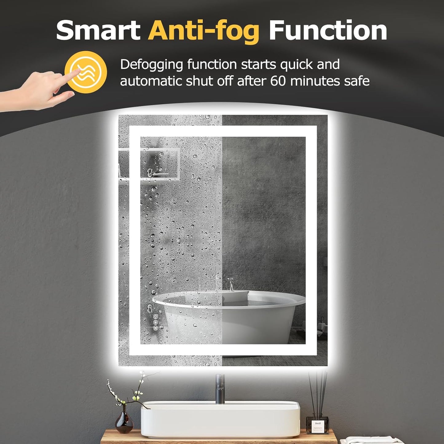 30X36 LED Bathroom Mirror with Lights, Anti-Fog, Dimmable, Backlit + Front Lit, Smart Bathroom Vanity Mirror, Memory Function, Shatterproof, Tempered Glass (Horizontal/Vertical)