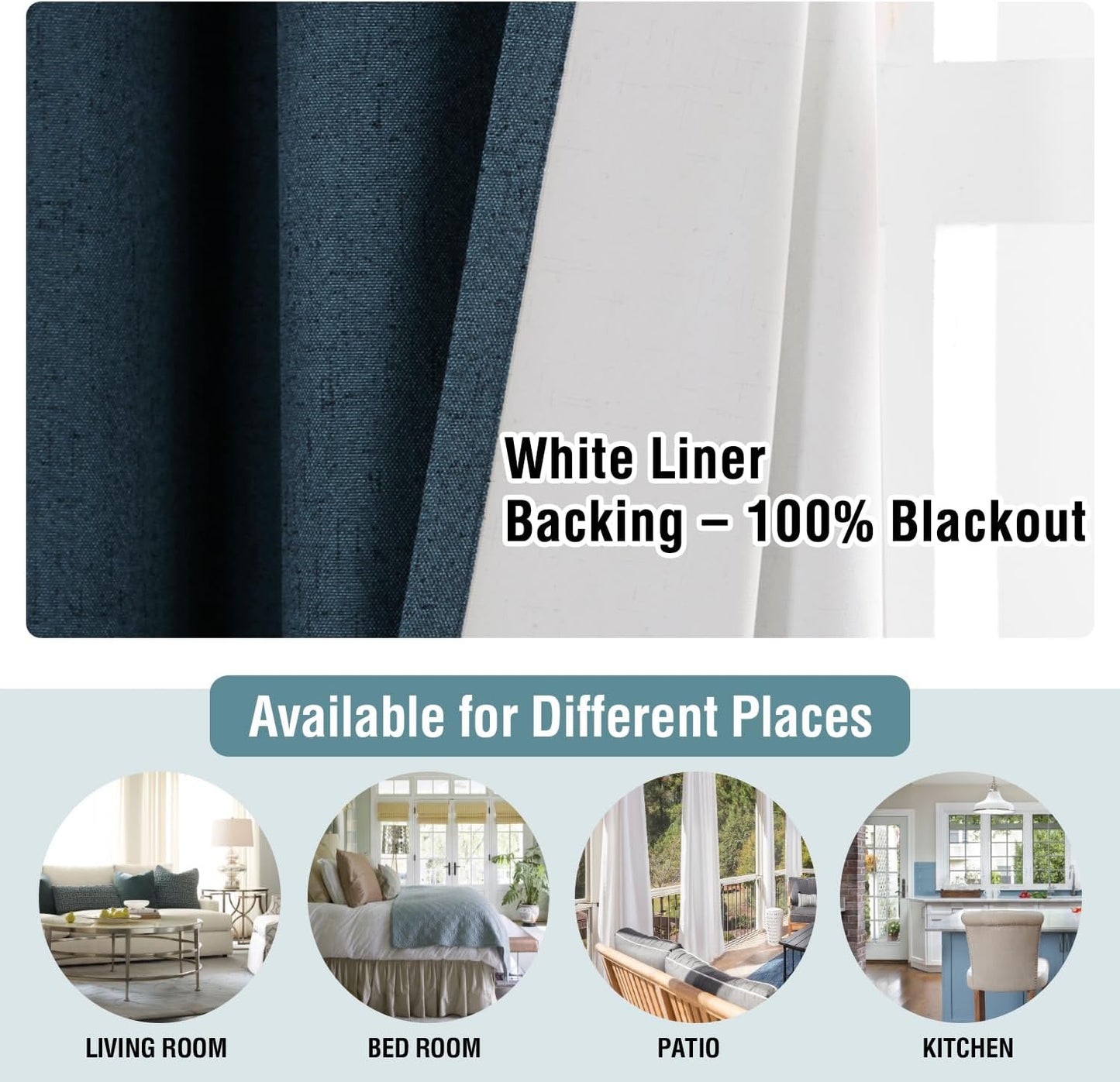 H.VERSAILTEX Linen Blackout Curtains 54 Inches Long 100% Absolutely Blackout Thermal Insulated Textured Linen Look Curtain Draperies Anti-Rust Grommet, Energy Saving with White Liner, 2 Panels, Navy