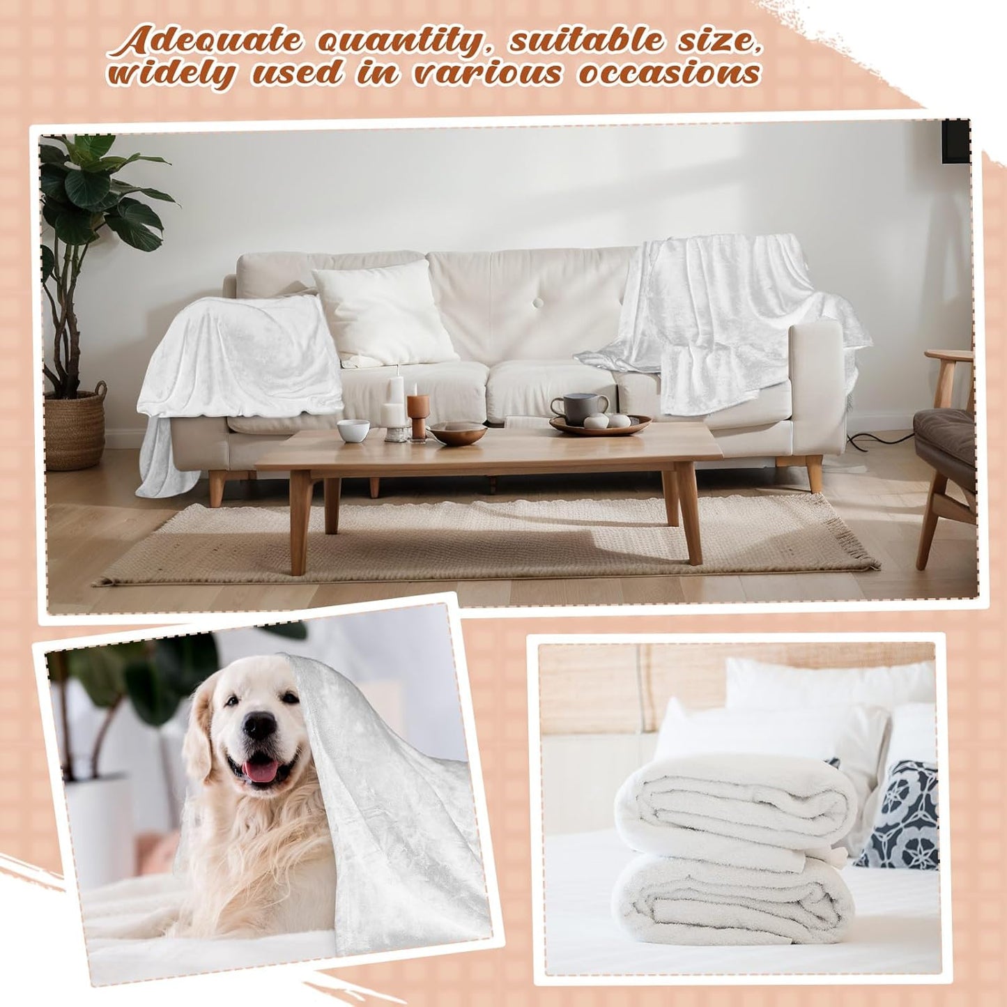 18 Pieces Fleece Blankets Bulk for Wedding 50 x 60 Inch Soft Lightweight Flannel Throw Blankets Bulk for Wedding Guests Home Outdoor Couch Sofa Bed Gifts(Cream White)