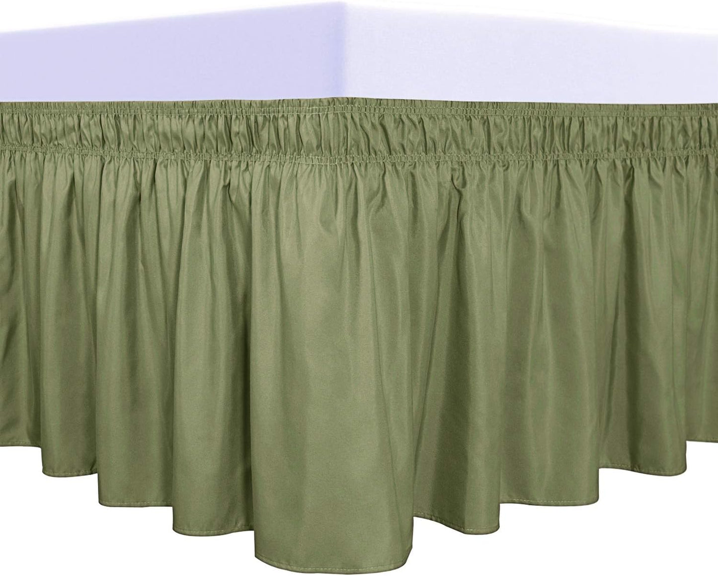 PureFit Wrap Around Ruffled Bed Skirt with Adjustable Elastic Belt - 14 Inch Drop Easy to Put On, Wrinkle Free Bedskirt Dust Ruffles, Bed Frame Cover for Twin,Twin XL and Full Size Beds, Light Green
