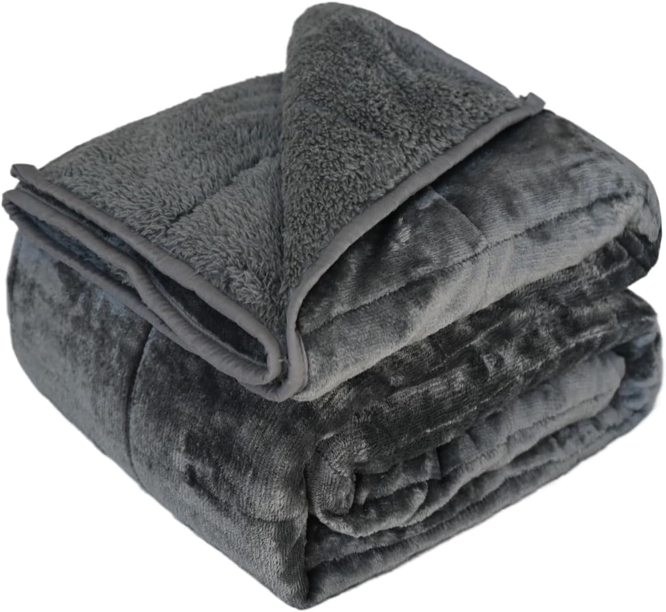 Throw Sherpa Weighted Blanket 15 lbs - 80"x87" for Adults, Fleece Fluffy Fuzzy Cozy Plush Washable Heavy Blanket, Super Soft Warm for King Queen Full Size Bed in Winter
