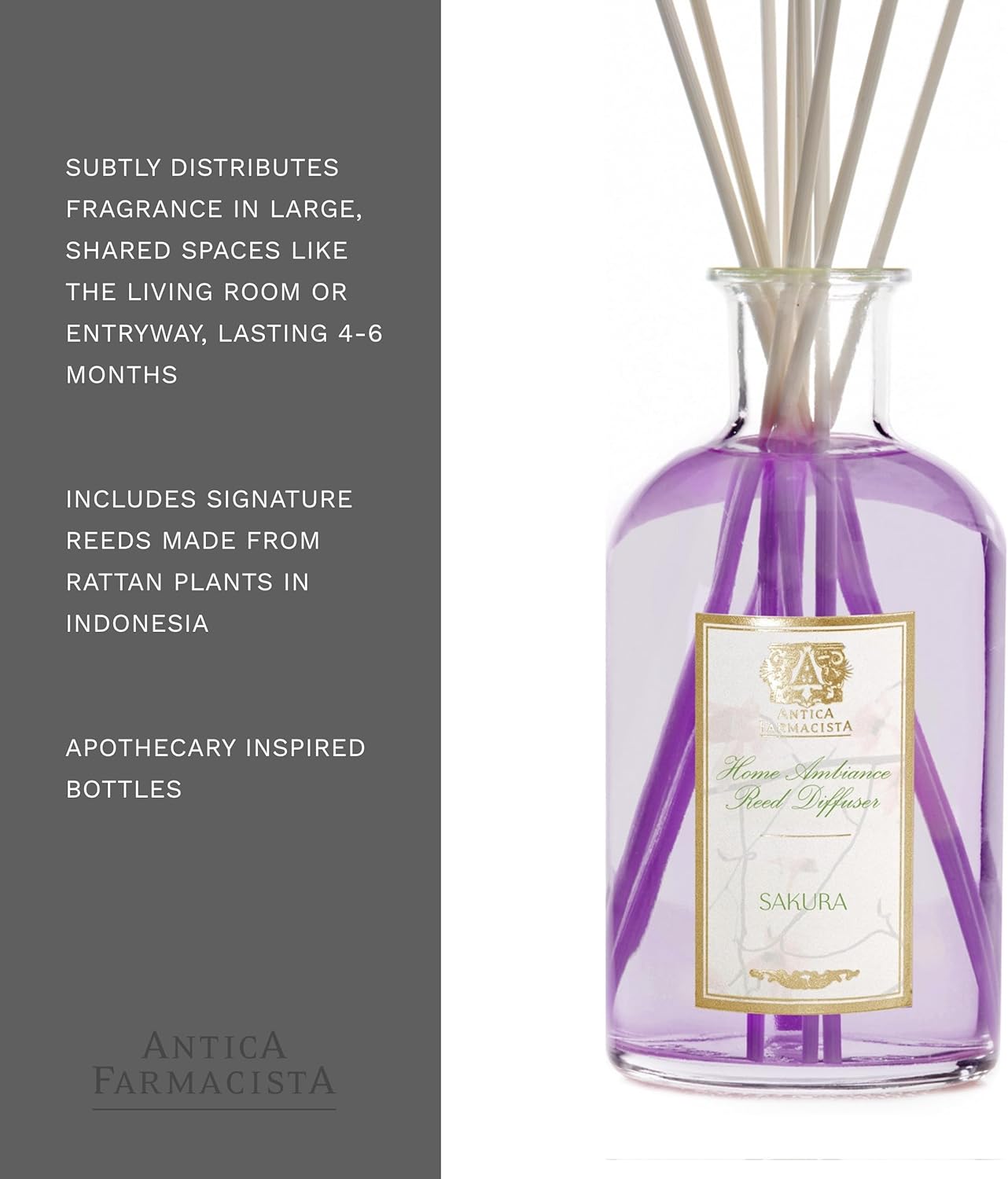 Antica Farmacista Home Ambiance Diffuser - Long-Lasting Reed Scent Diffuser - Luxury Room Freshener Gift - Sakura, 16.9 fl oz