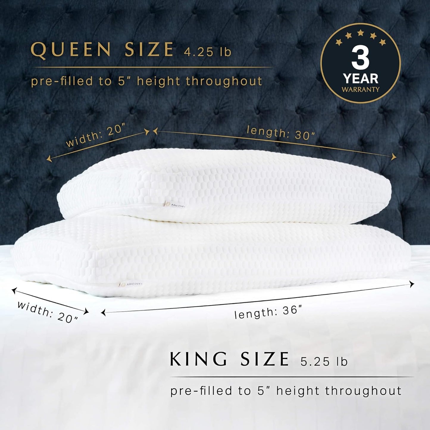Aricove Bed Pillow for Sleeping, Side Sleeper Pillow for Adults, King Size, Adjustable Firm Memory Foam & Soft Microfiber Fill, Neck and Shoulder Support