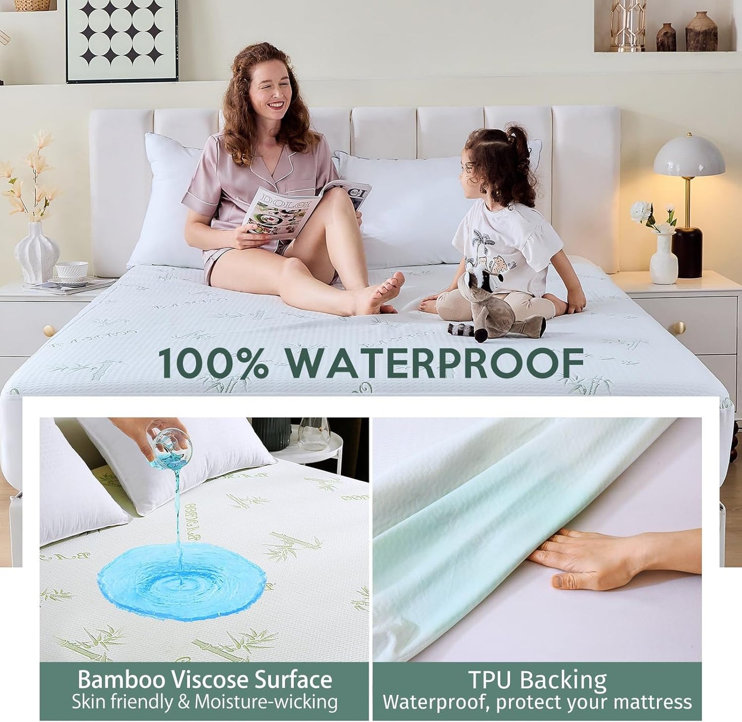 MUXHOMO 2 Pack California King Mattress Protector, 100% Waterproof Mattress Cover Cal King Size Bed, Cooling and Breathable Bed Pad Cover, Deep Pocket 8"-21"