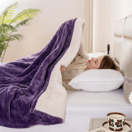 Bearhug Electric Blanket Twin Size 62" x 84", Velvet & Sherpa Purple Heated Blanket, 10 Heating Levels & 0.5-12H Auto Off, Over-Heat Protect, ETL Certification, Machine Washable, Gift Box
