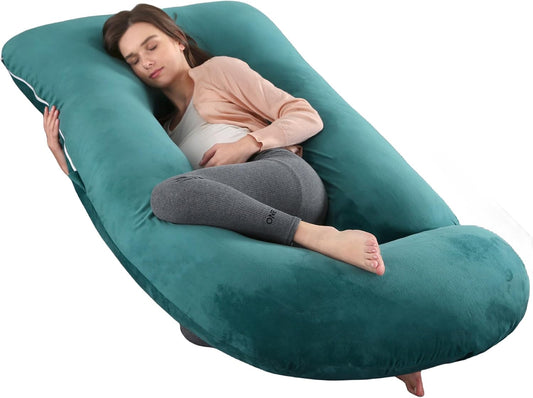 ALLOPERA Pregnancy Pillow, Full Body Maternity Pillow 57 inch, with Removable Washable Cover - Sleep Support for Legs, Back, Neck, Shoulder, HIPS, Belly, Velvet Cover (Dark Green)