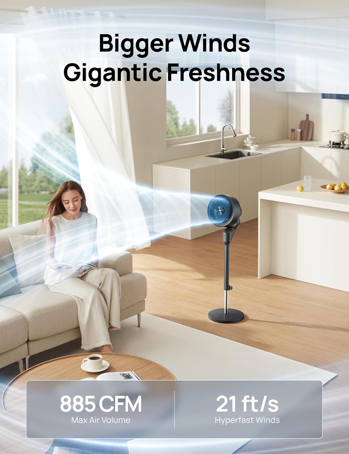 Dreo Fan for Bedroom, 80° Oscillating Standing Fan, 25dB Quiet, 80ft Pedestal Fans for Home Office, 90° Manual Vertical, 3 Speeds, Remote, 34-41" Adjustable Height, Air Circulator