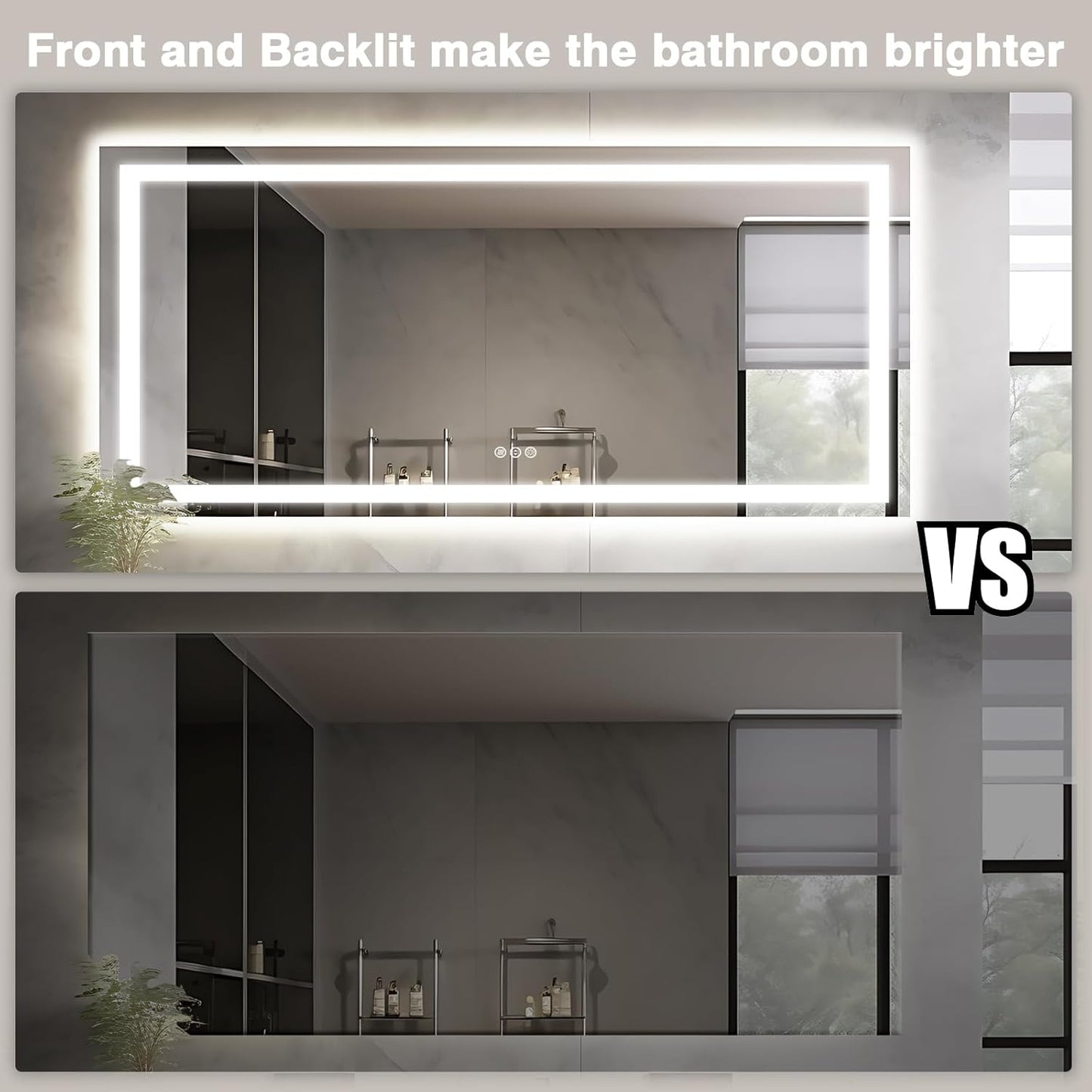 Large 84"x40" Light up Bathroom Mirror with Front Lit and Backlit, Anti-Fog Vanity Mirror with Lights, Stepless Dimmable Lighted Mirror, 3 Colors Smart Mirror (Horizontal/Vertical)