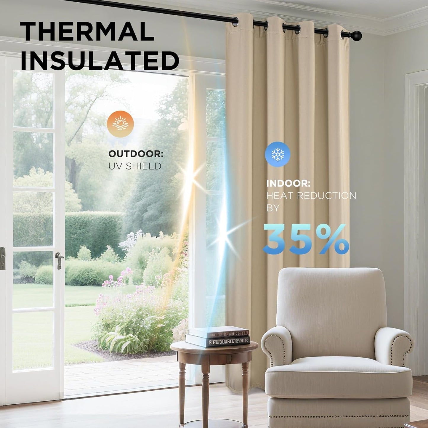 Joydeco Blackout Curtains 45 Inch Length 2 Panels Set, Thermal Insulated Long Curtains& Drapes 2 Burg, Room Darkening Grommet Drapes for Living Room Bedroom Window (W52 x L45 Inch, Light Beige)