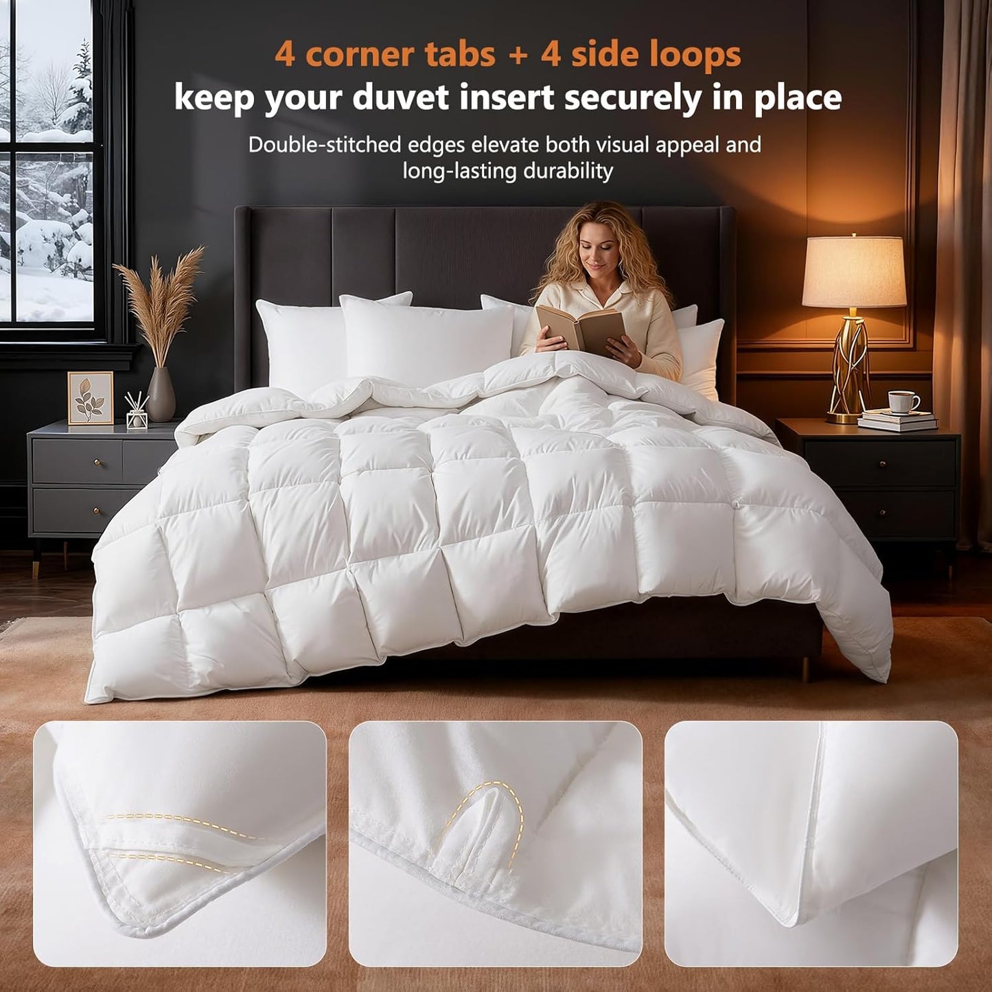 DROVAN Goose Feather Down Fiber Comforter Oversized King Size - 100% Cotton Duvet Insert with 8 Corner Loops - Luxurious All-Season Hotel Collection, 116x98 Inch