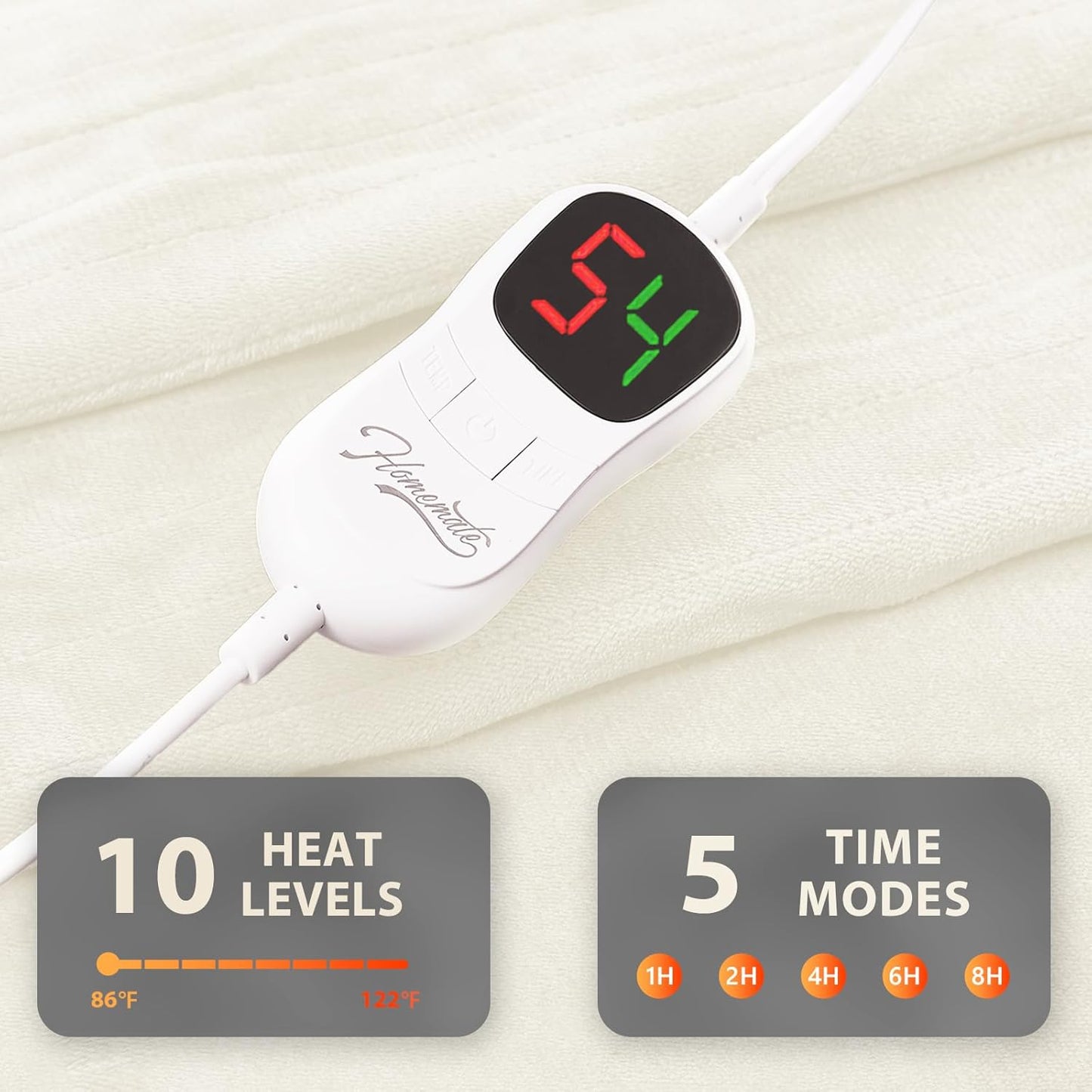 Homemate Electric Heated Blanket King Size - 100"x90" Heating Blanket King Size Dual Control 1/2/4/6/8 Hours Auto-Off 10 Heat Level Over-Heat Protection Flannel Sherpa ETL Certification