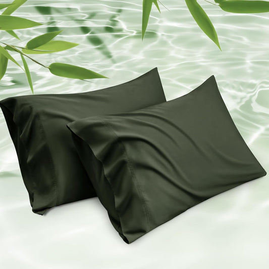 Bedsure Pillow Cases Standard Size, Cooling Pillow Cases, Rayon Derived from Bamboo Olive Green Pillowcases Standard Set of 2, Breathable & Soft Pillow Covers with Envelope Closure, 20x26 Inches