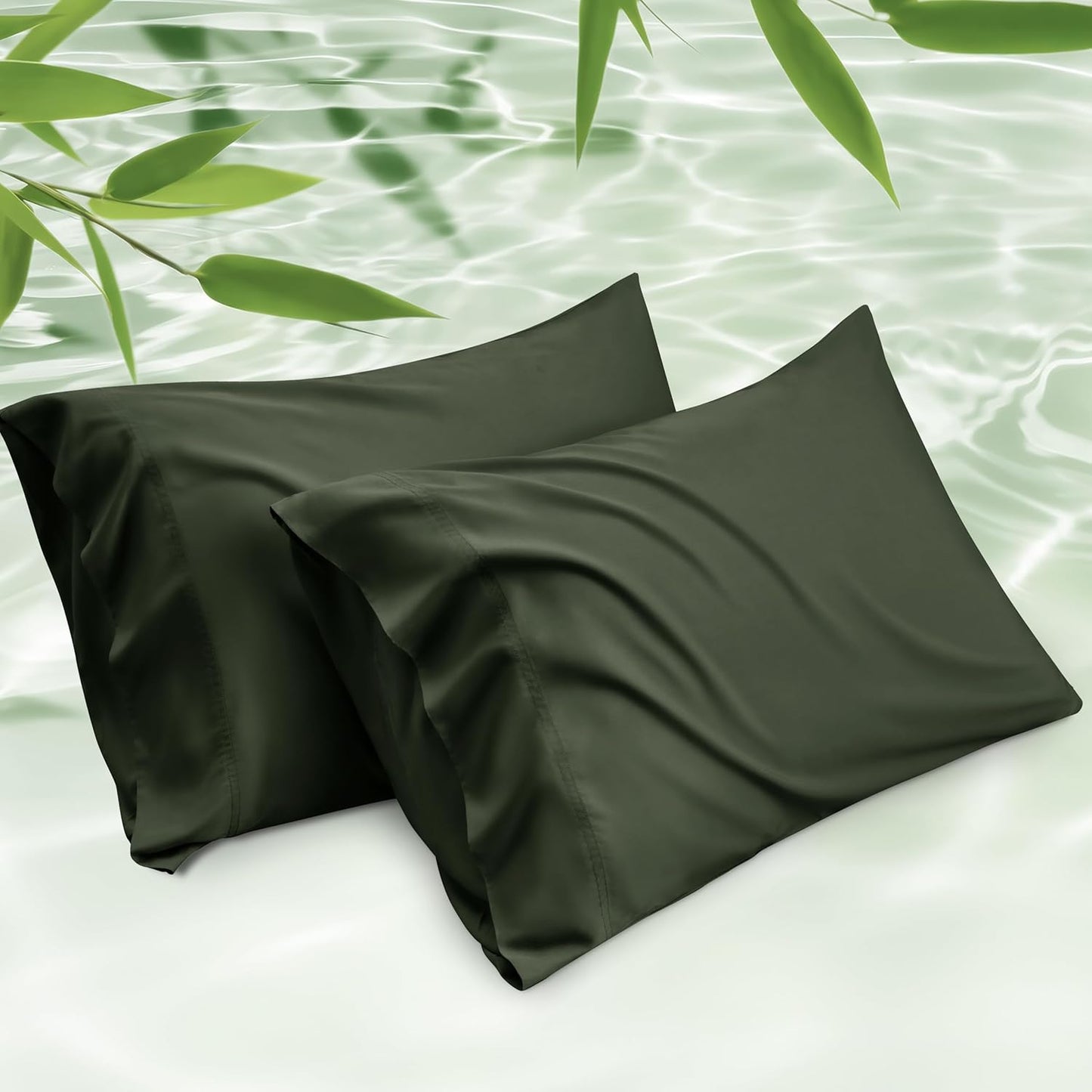 Bedsure King Size Pillow Cases Set of 2, Cooling Pillow Cases King, Rayon Derived from Bamboo Olive Green Pillowcases, Breathable & Silky Soft Bedding Pillow Cover with Envelope Closure, 20x36 Inches