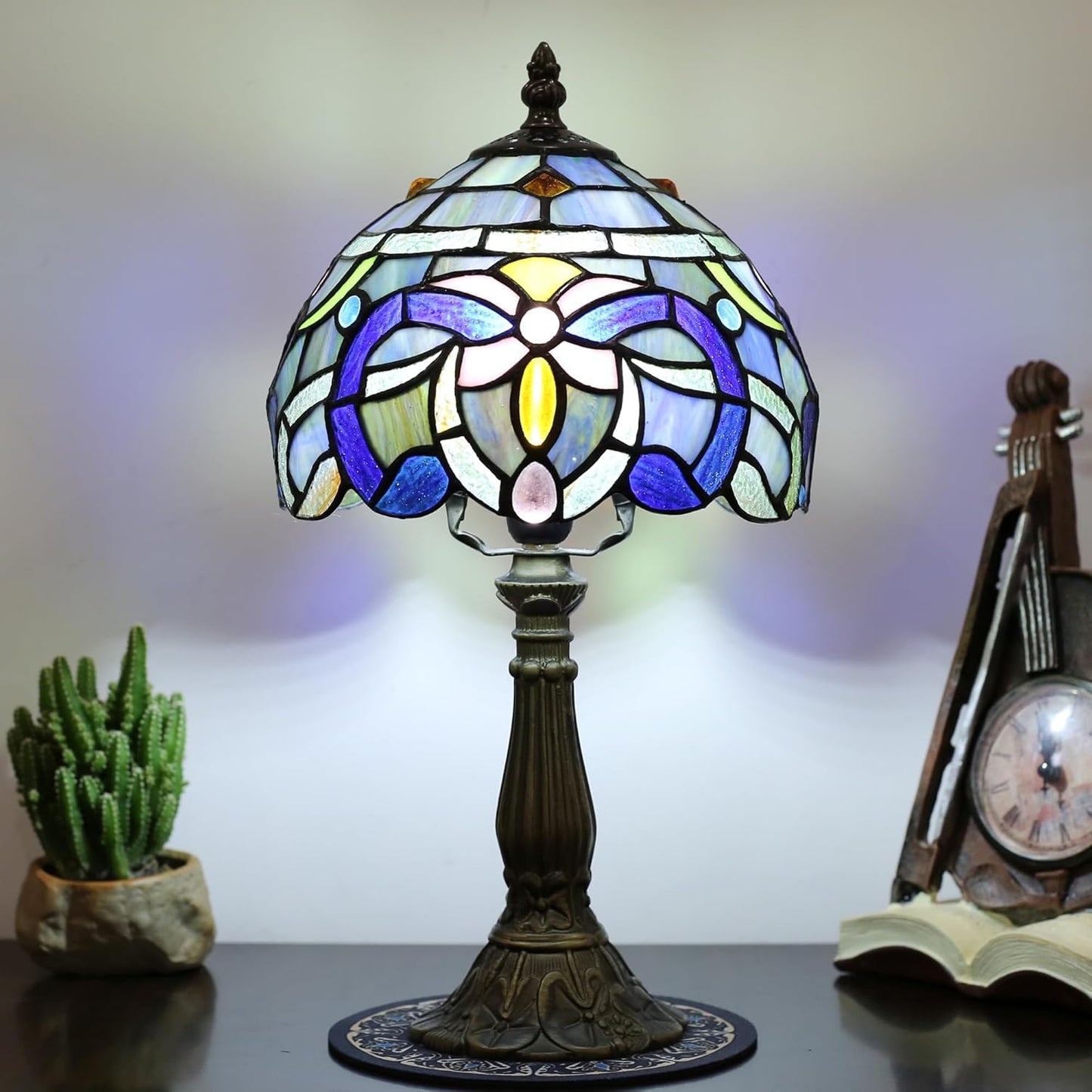 Tiffany Table lamp, Suitable for Bedroom nightstands and Living Rooms. This Table lamp is 8 inches in Size, Ideal for Placing on The Desk of a Home Office.