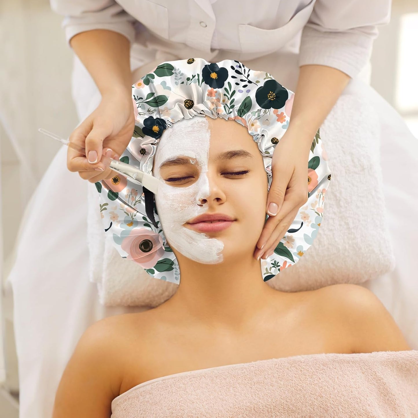 2 PCS Bonnets for Women Girls Satin Hair Bonnet Silk Adjustable Elastic Double Layer Hair Wrap Sleep Cap Comfort Cute-Flower