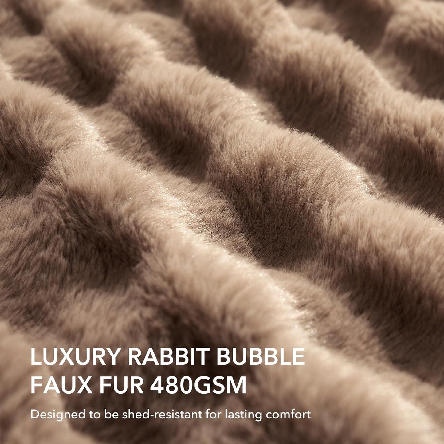 Faux Rabbit Fur Bubble Electric Blanket Queen Camel - Fluffy Thick Heated Blanket with Dual Control, 6 Heating Levels & 10 Timer Settings, Overheat Protection, Room Home Decor (84" x 90")