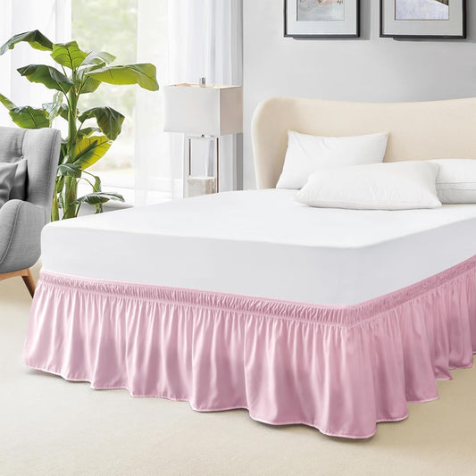 FreshCulture Twin Bed Skirt, Elastic Wrap Around Bed Skirt Twin Size, Bed Skirts for Adjustable Bed, Easy Fit with 22 Inch Drop Length, Hotel Quality Dust Ruffle for Twin Bed (Dusty Pink)
