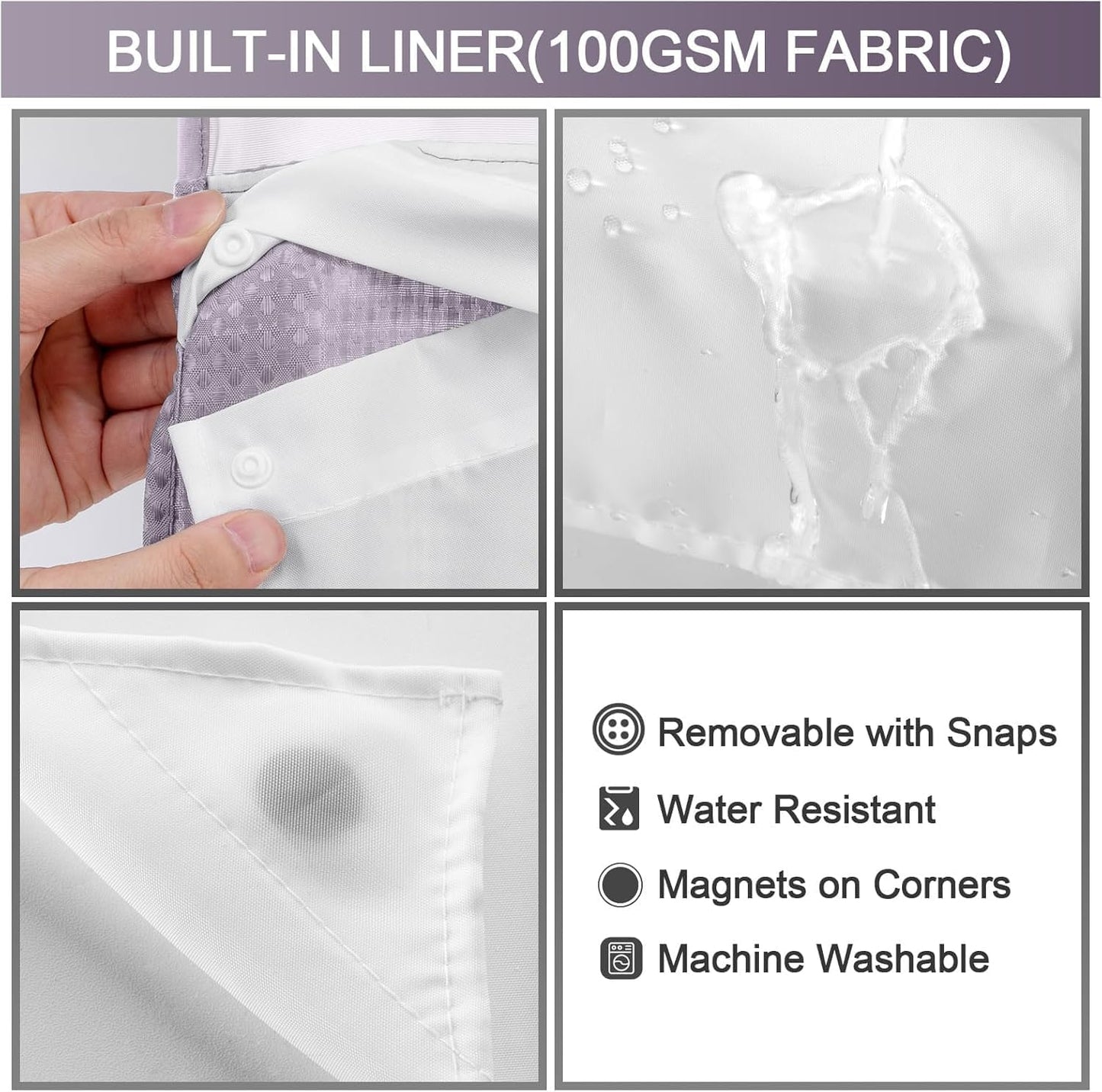YellyHommy No Hook Shower Curtain with Snap in Liner Set Less Time Waffle Shower Curtain for Bathroom 75" L x 72" W Purple