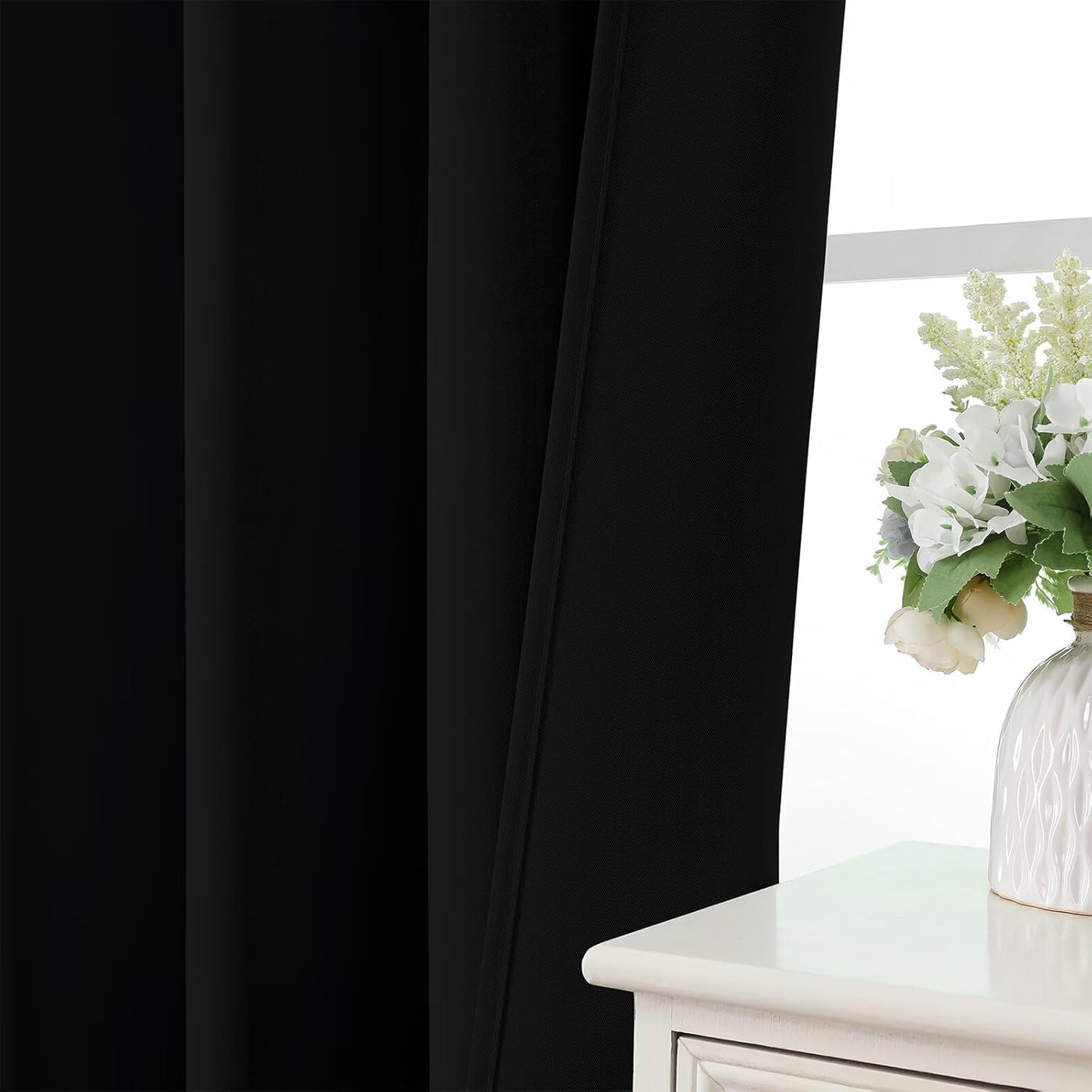 CUCRAF Black Blackout Curtains 84 inch Length 2 Panels Set, Rod Pocket Room Darkening Drapes for Bedroom Living Room, Insulated Thermal Light Blocking Window Curtain (W52 x L84 Inch)