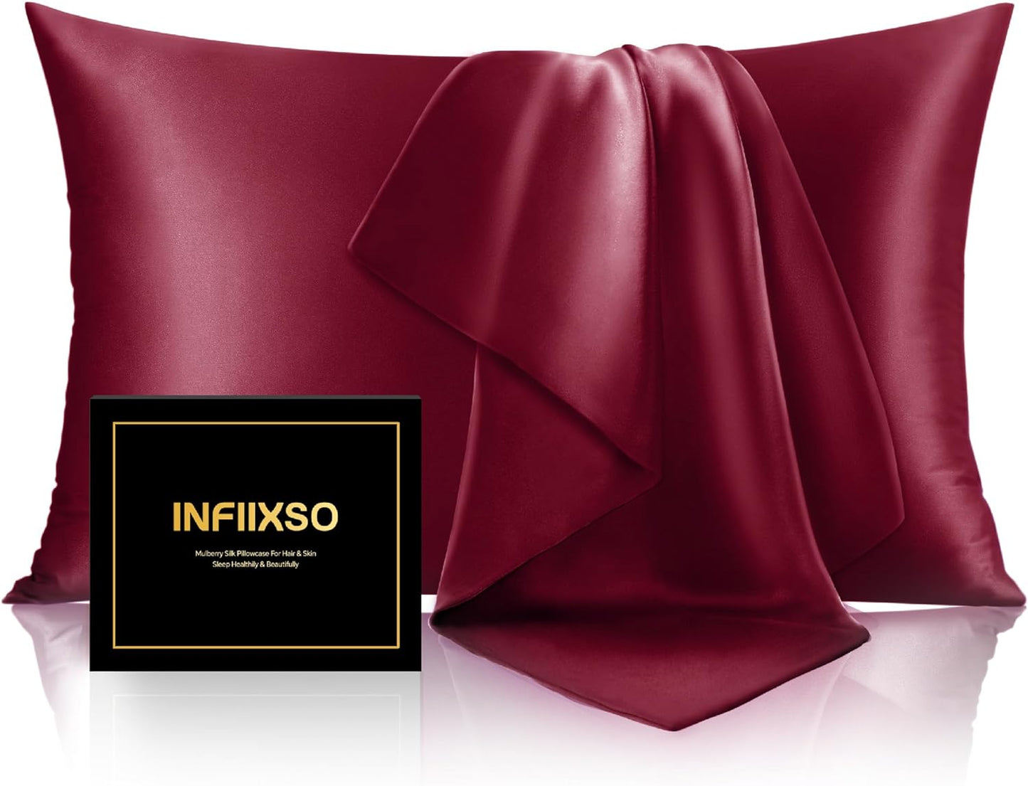 INFIIXSO Mulberry Silk Pillow Cases King Size Set of 2, Silk Pillowcase with Hidden Zipper 20"x36", Extraordinary Smooth and Soft Pillow Case for Hair and Skin(Burgundy, 2 Pack)